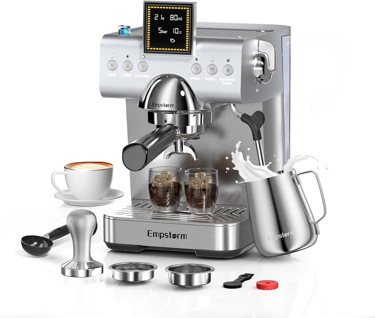 20 Bar Espresso Machine with Milk Frother Steam, Compact Stainless Steel Espresso maker with LED Display Cold Brew & Hot Coffee
20 Bar Espresso Machine with Milk Frother Steam, Compact Stainless Steel Espresso maker with LED Display Cold Brew & Hot Coffee