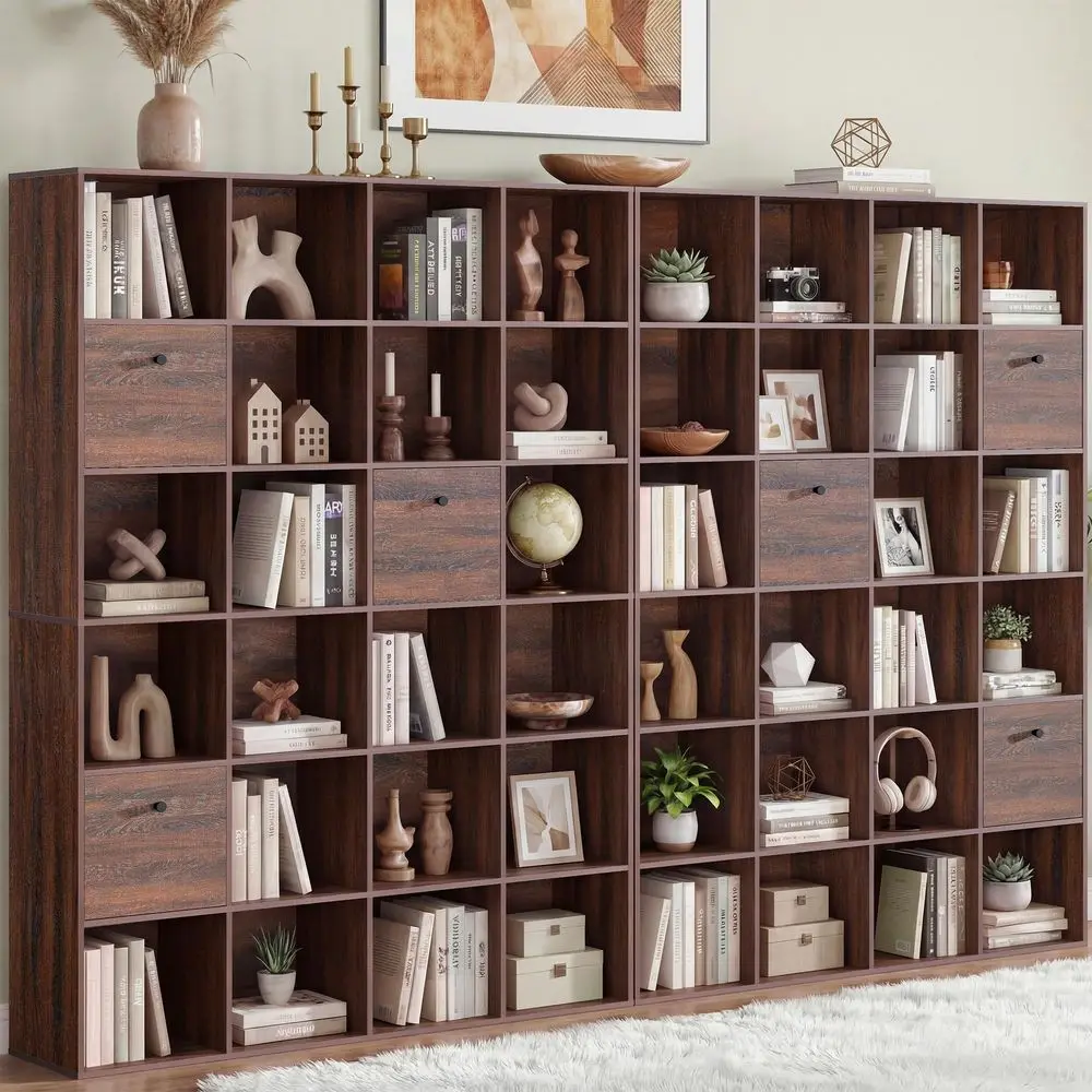 24 Cube Storage Rack, Walnut Wood Bookshelf with 3 Fabric Drawers, Freestanding Bookcase Set for Library Office, 6Tier Display
24 Cube Storage Rack, Walnut Wood Bookshelf with 3 Fabric Drawers, Freestanding Bookcase Set for Library Office, 6Tier Display