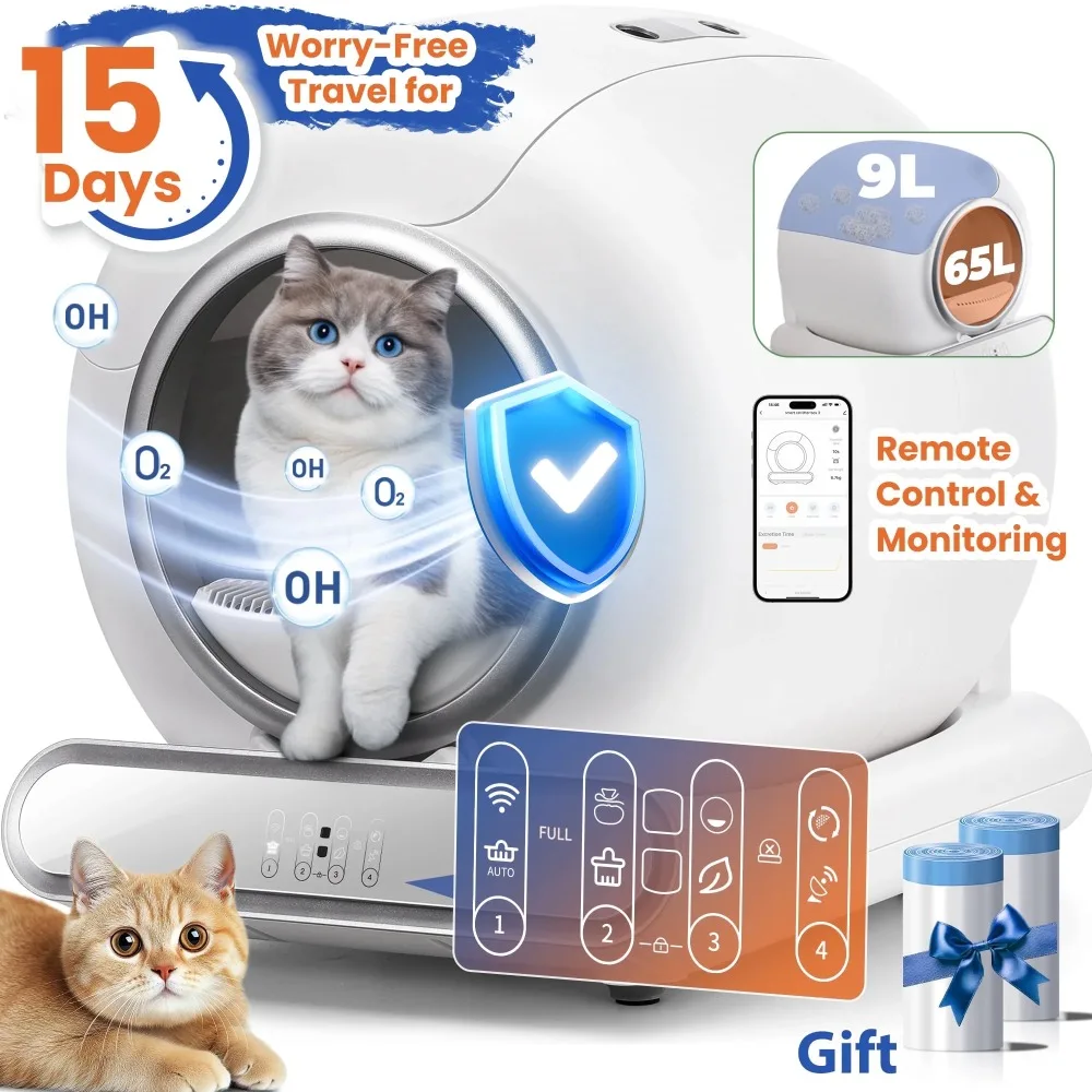 Cat Litter Box Self Cleaning, Automatic Litter Box w/ APP Control, Health Monitoring, Dual Sensor Safety Protection,Odor-Removal
Cat Litter Box Self Cleaning, Automatic Litter Box w/ APP Control, Health Monitoring, Dual Sensor Safety Protection,Odor-Removal