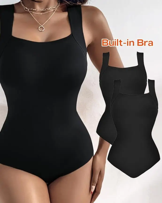 2-piece U-neck design with built-in bra, sleeveless high stretch slim fit vest, three part pants, solid color jumpsuit for women
2-piece U-neck design with built-in bra, sleeveless high stretch slim fit vest, three part pants, solid color jumpsuit for women