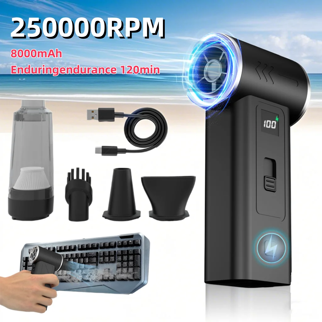 250000RPM Mini Turbo Jet Fan Electric Air Duster Adjustable wind speed Turbo Violent Blower Rechargeable with Light Car Cleaning
250000RPM Mini Turbo Jet Fan Electric Air Duster Adjustable wind speed Turbo Violent Blower Rechargeable with Light Car Cleaning