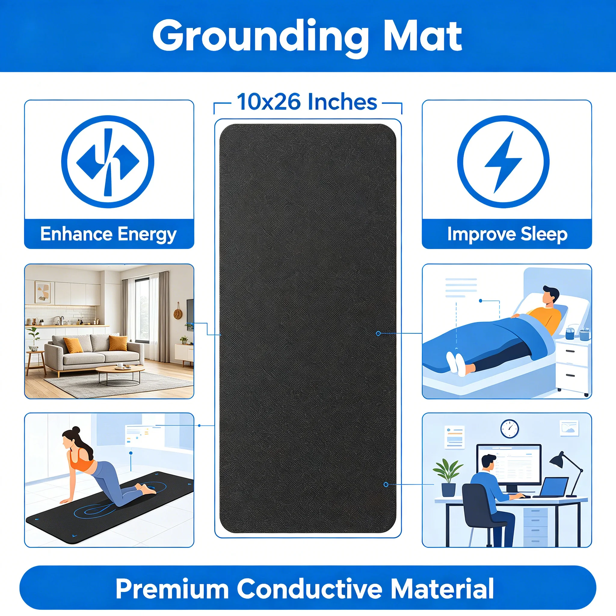 Grounding Mat 10x26 In, 15ft Cord, Conductive Earthing Pad, Earth Therapy for Sleep, Pain Relief, Inflammation, Energy Boost Pro
Grounding Mat 10x26 In, 15ft Cord, Conductive Earthing Pad, Earth Therapy for Sleep, Pain Relief, Inflammation, Energy Boost Pro