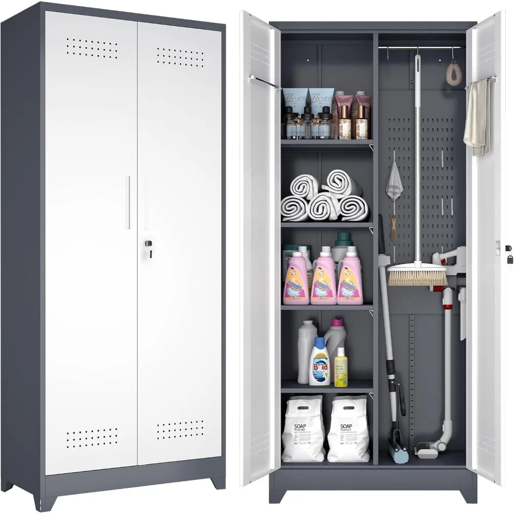 Metal Storage Cabinet with Pegboard and Hanging Rod, Cleaning Tool Storage Cabinet, Broom Closet Cabinet for Cleaning
Metal Storage Cabinet with Pegboard and Hanging Rod, Cleaning Tool Storage Cabinet, Broom Closet Cabinet for Cleaning