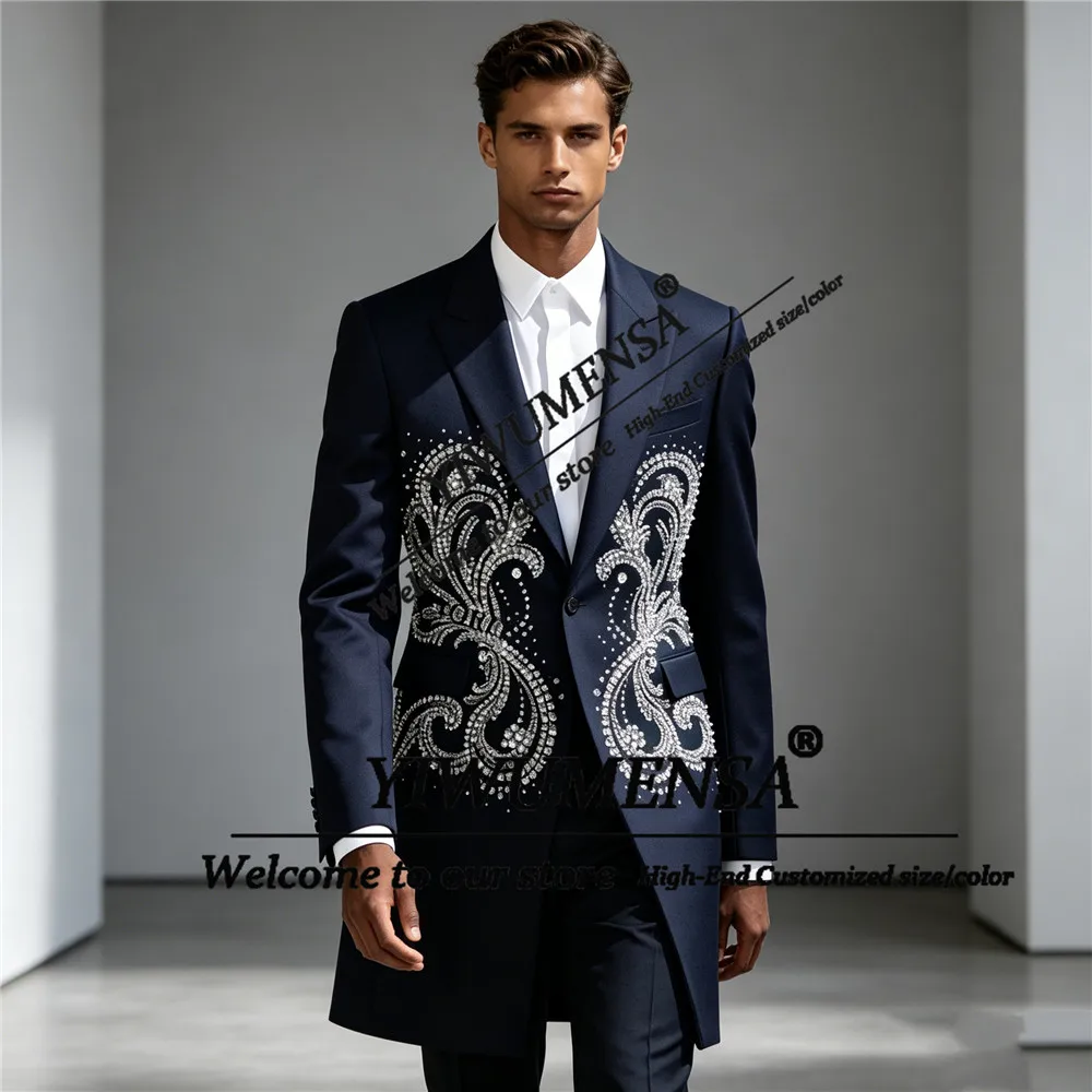 Luxury Crystal Diamond Men Suits 2 Piece Sets Male Party Blazers Long Customized Groom Birthday Tuxedos Slim Terno Masculinos
Luxury Crystal Diamond Men Suits 2 Piece Sets Male Party Blazers Long Customized Groom Birthday Tuxedos Slim Terno Masculinos