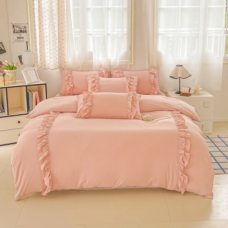Korean Princess Ruffle Bedding Sets Washed Cotton Duvet Cover Bed Linen Sheets Lady Sweet Soft Three or Four Piece Set Dormitory
Korean Princess Ruffle Bedding Sets Washed Cotton Duvet Cover Bed Linen Sheets Lady Sweet Soft Three or Four Piece Set Dormitory