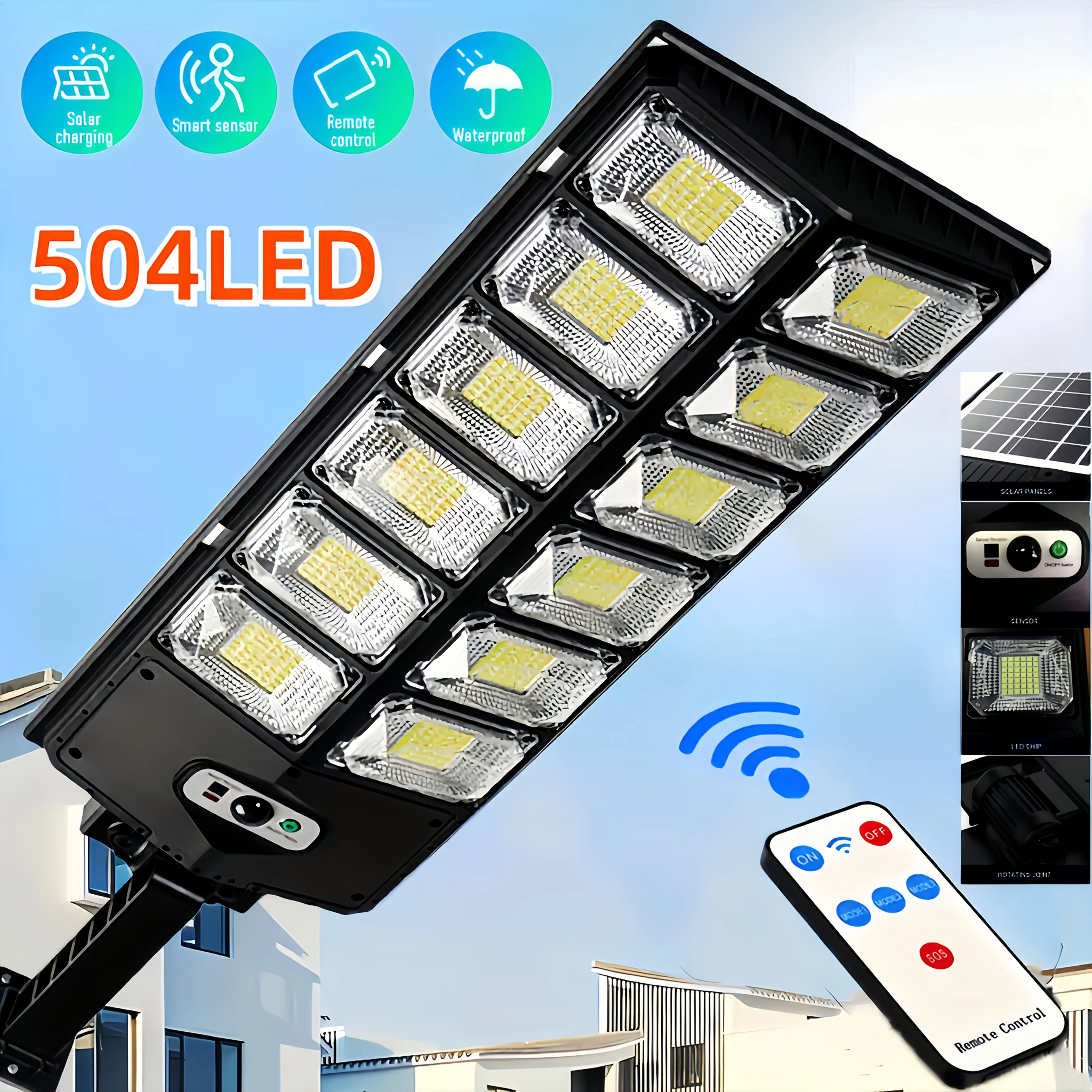 Solar Street Light with Remote Control for Yard, Garage, Driveway, Dusk to Dawn, Brightness Sensing, Automatic Charging by Solar Energy During The Day, Automatic Lighting at Night
Solar Street Light with Remote Control for Yard, Garage, Driveway, Dusk to Dawn, Brightness Sensing, Automatic Charging by Solar Energy During The Day, Automatic Lighting at Night