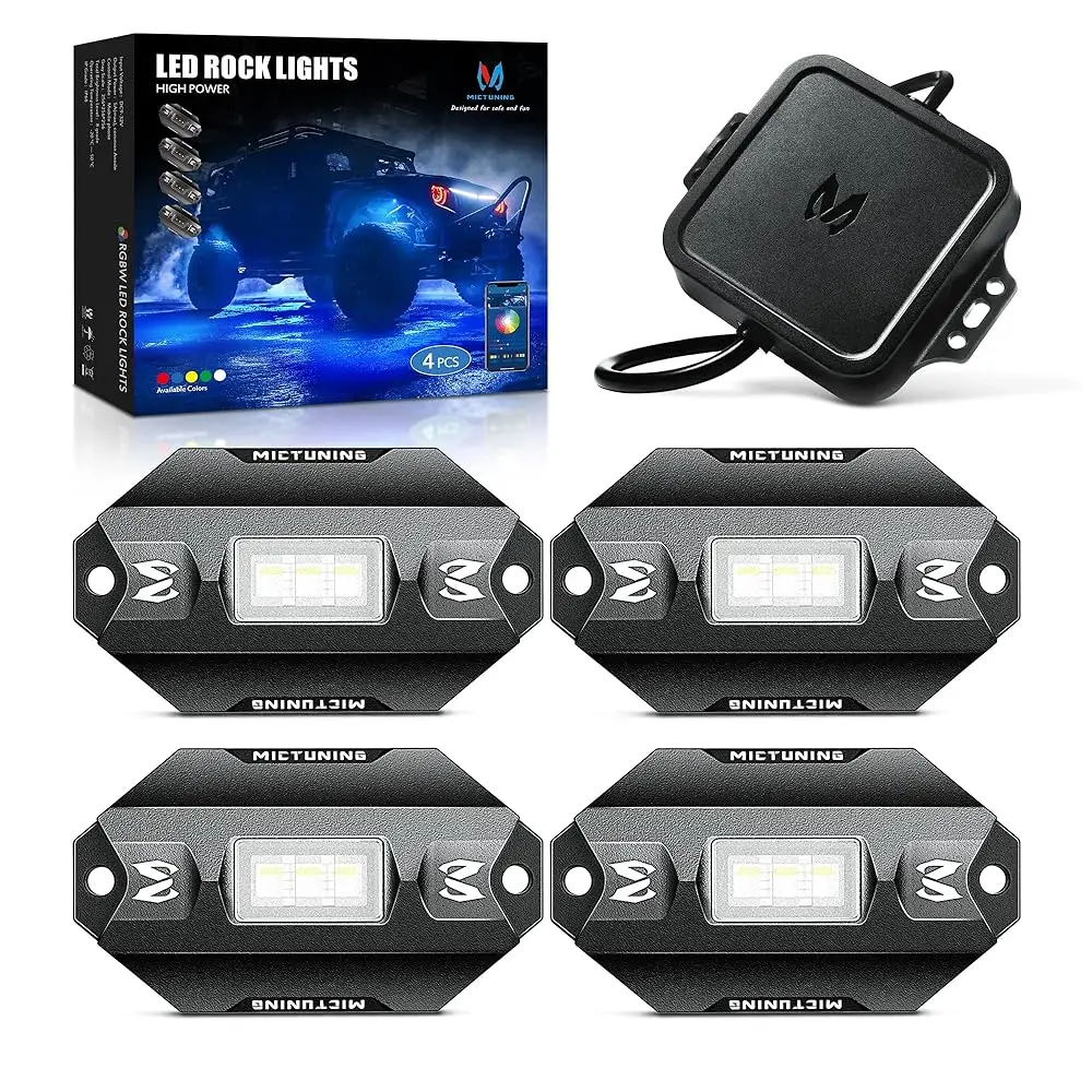 MICTUNING C1 4 Pods RGBW LED Rock Lights with Wireless APP Controller,Music Mode Underglow Neon Light,Underbody Lamp for Car ATV
MICTUNING C1 4 Pods RGBW LED Rock Lights with Wireless APP Controller,Music Mode Underglow Neon Light,Underbody Lamp for Car ATV
