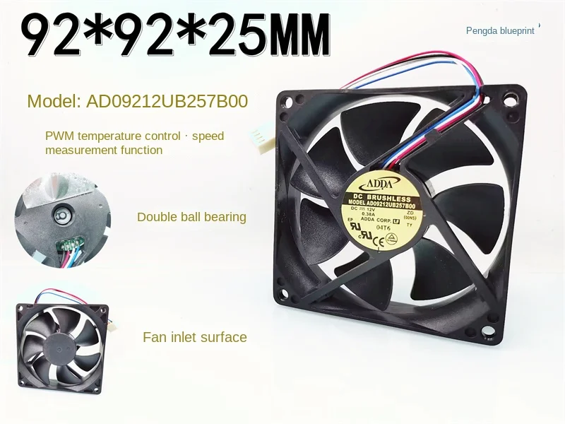 New ADDA AD09212UB257B00 Double Ball 9225 9025 Temperature Control PWM 12V 0.38A Fan
New ADDA AD09212UB257B00 Double Ball 9225 9025 Temperature Control PWM 12V 0.38A Fan