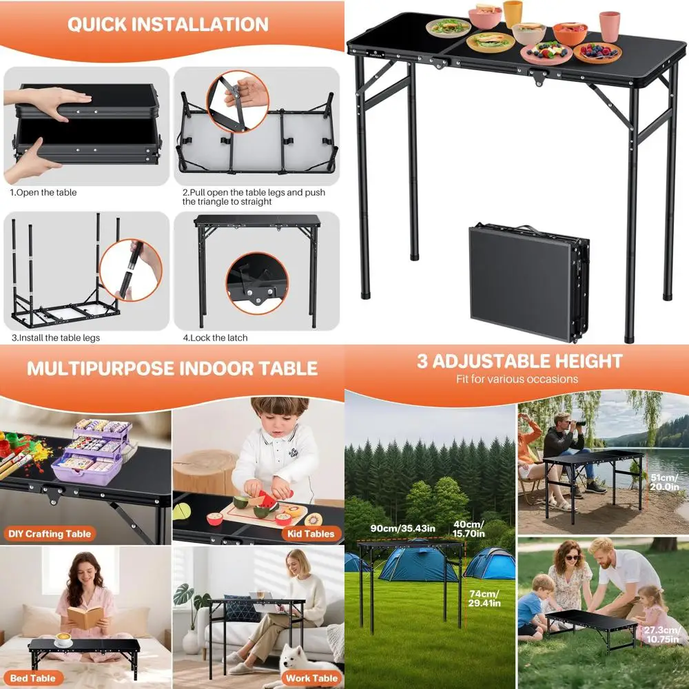Компактный складной походный стол с 3 уровнями регулировки высоты - 90x40 см, максимальная высота 75 см, легкий портативный стол для пляжа, пикника и отдыха на природе
Компактный складной походный стол с 3 уровнями регулировки высоты - 90x40 см, максимальная высота 75 см, легкий портативный стол для пляжа, пикника и отдыха на природе