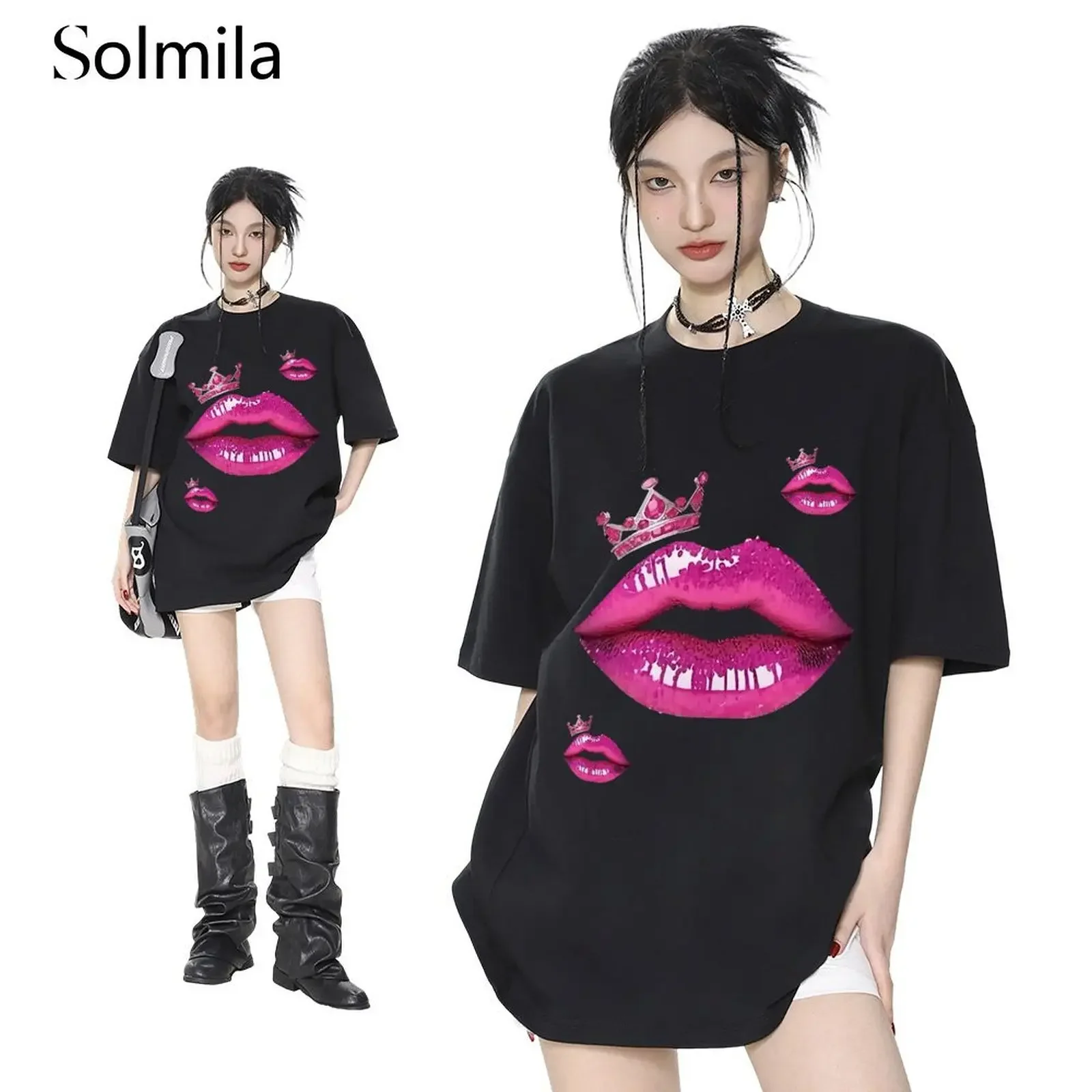 Women's 2025 Summer Sexy Lips Print Korean Loose Solid Color Fit Short Sleeve Top T Shirt Y2K Vintage Streetwear Vacation Tee
Women's 2025 Summer Sexy Lips Print Korean Loose Solid Color Fit Short Sleeve Top T Shirt Y2K Vintage Streetwear Vacation Tee