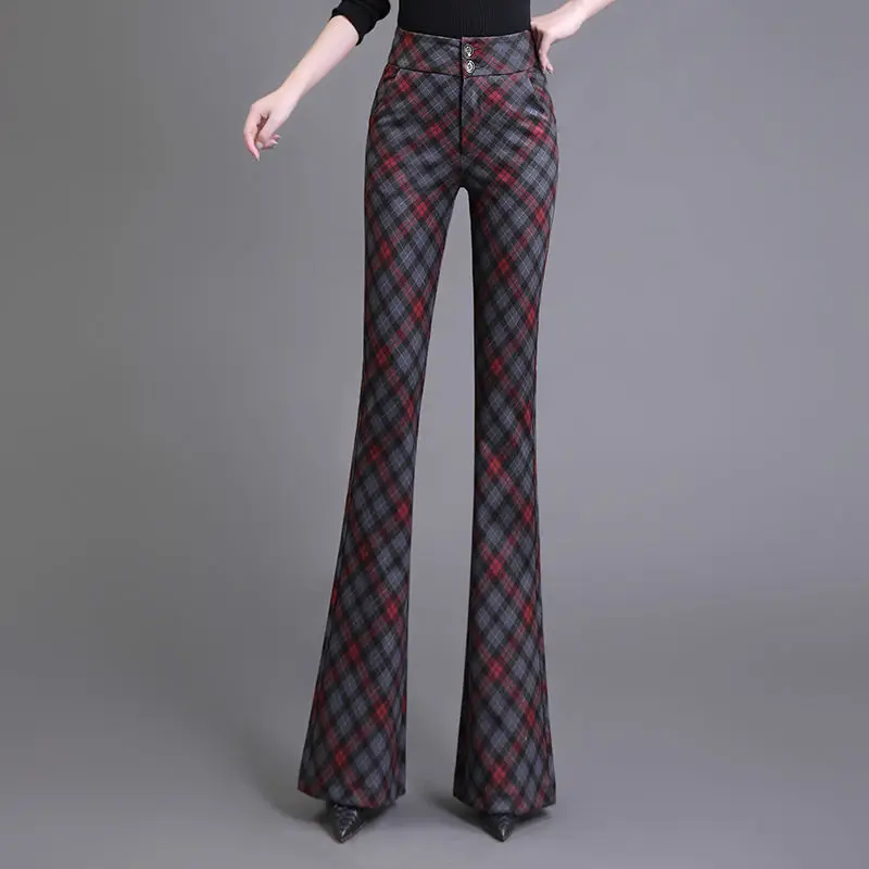 Woolen Thickened Plaid Pants Women Elastic High Waist Korean Fashion Elegant Winter Pocket Femininas Micro Bell-bottoms Wool A43
Woolen Thickened Plaid Pants Women Elastic High Waist Korean Fashion Elegant Winter Pocket Femininas Micro Bell-bottoms Wool A43