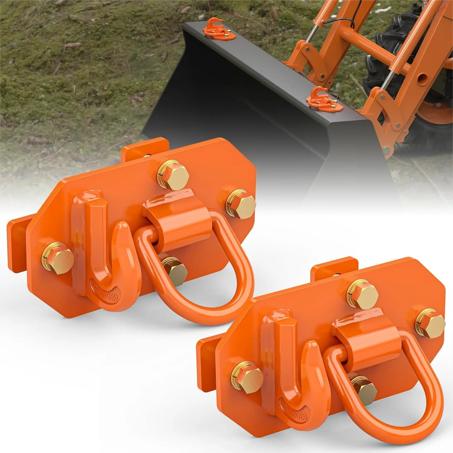 Tractor Bucket Hooks with Tie Down D Rings, Grade 70 Forged Steel Bolt on Grab Hook 2 PCS, Max 15,000 lbs for Tractor Bucket RV
Tractor Bucket Hooks with Tie Down D Rings, Grade 70 Forged Steel Bolt on Grab Hook 2 PCS, Max 15,000 lbs for Tractor Bucket RV
