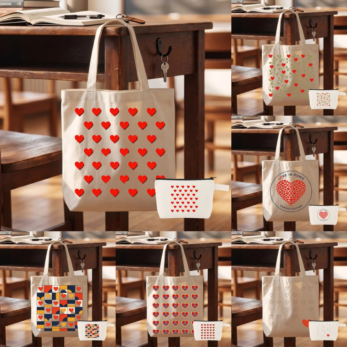 1 Pack Sweet Heart Pattern Canvas Bag Set, Red Love Heart Floral Vine Graphic Tote & Cosmetic Zipper Makeup Storage Pouch Kit
1 Pack Sweet Heart Pattern Canvas Bag Set, Red Love Heart Floral Vine Graphic Tote & Cosmetic Zipper Makeup Storage Pouch Kit