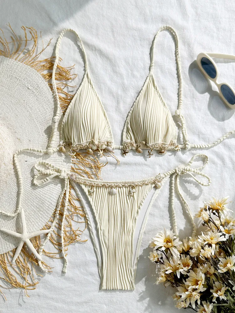2026 New Women's Solid Color Striped Lace-up Shell Bikini Set Female Summer Sexy Beach Vacation Two-piece Swimsuit
2026 New Women's Solid Color Striped Lace-up Shell Bikini Set Female Summer Sexy Beach Vacation Two-piece Swimsuit
