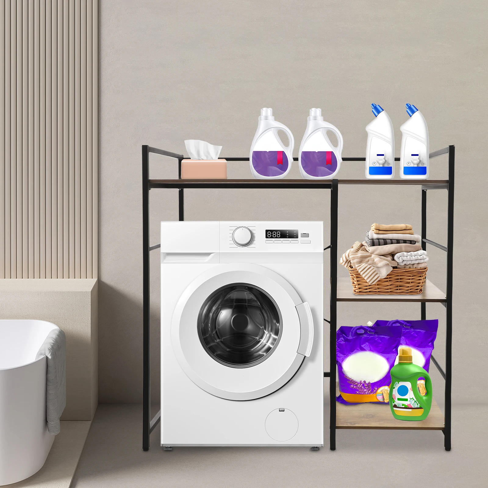 3-уровневая полка для хранения стиральной машины, универсальная полка для хранения стиральной машины, полка для хранения сушильной машины в ванной комнате (черный + коричневый)
3-уровневая полка для хранения стиральной машины, универсальная полка для хранения стиральной машины, полка для хранения сушильной машины в ванной комнате (черный + коричневый)