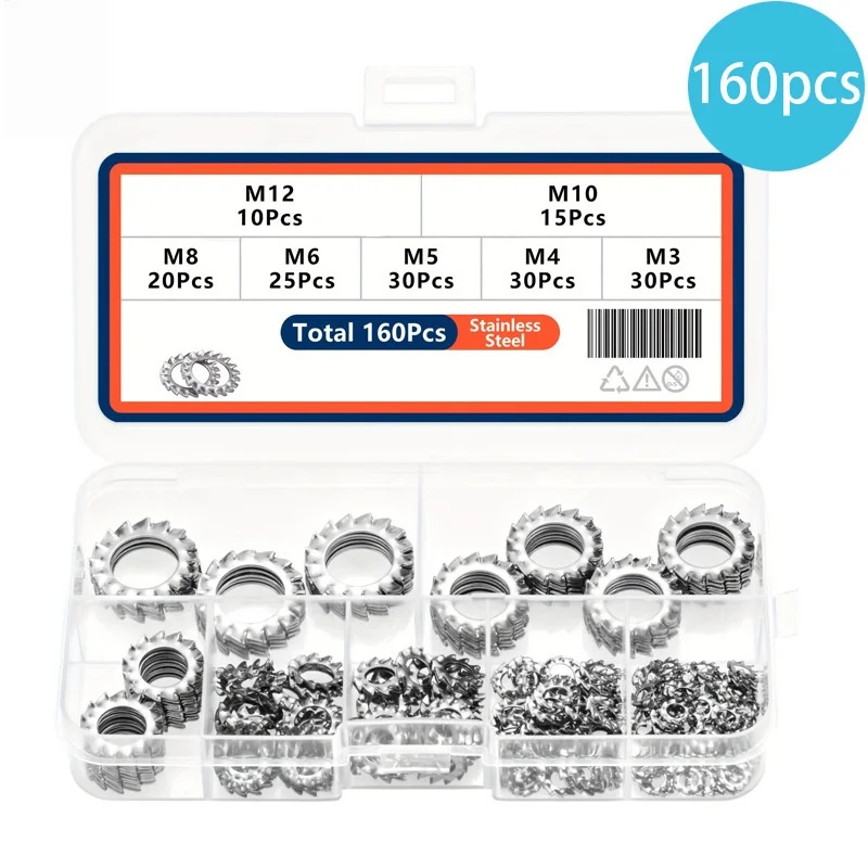 160pcs stainless steel external serrated washer set M3 M4 M5 M6 M8 M10 M12 External Toothed Serrated Lock Washer Shakeproof
160pcs stainless steel external serrated washer set M3 M4 M5 M6 M8 M10 M12 External Toothed Serrated Lock Washer Shakeproof