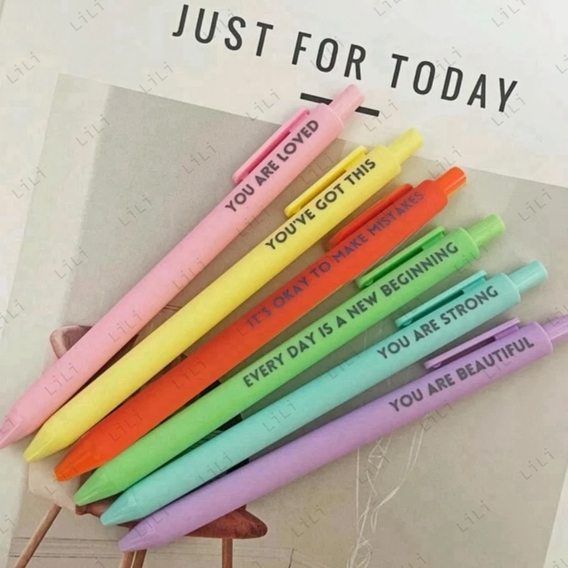 6pcs/set 1.0mm Black Ink Encouraging Pen Set with Stretchable Macaron Color High Aesthetic Ballpoint Pen Happy Positive Pen
6pcs/set 1.0mm Black Ink Encouraging Pen Set with Stretchable Macaron Color High Aesthetic Ballpoint Pen Happy Positive Pen