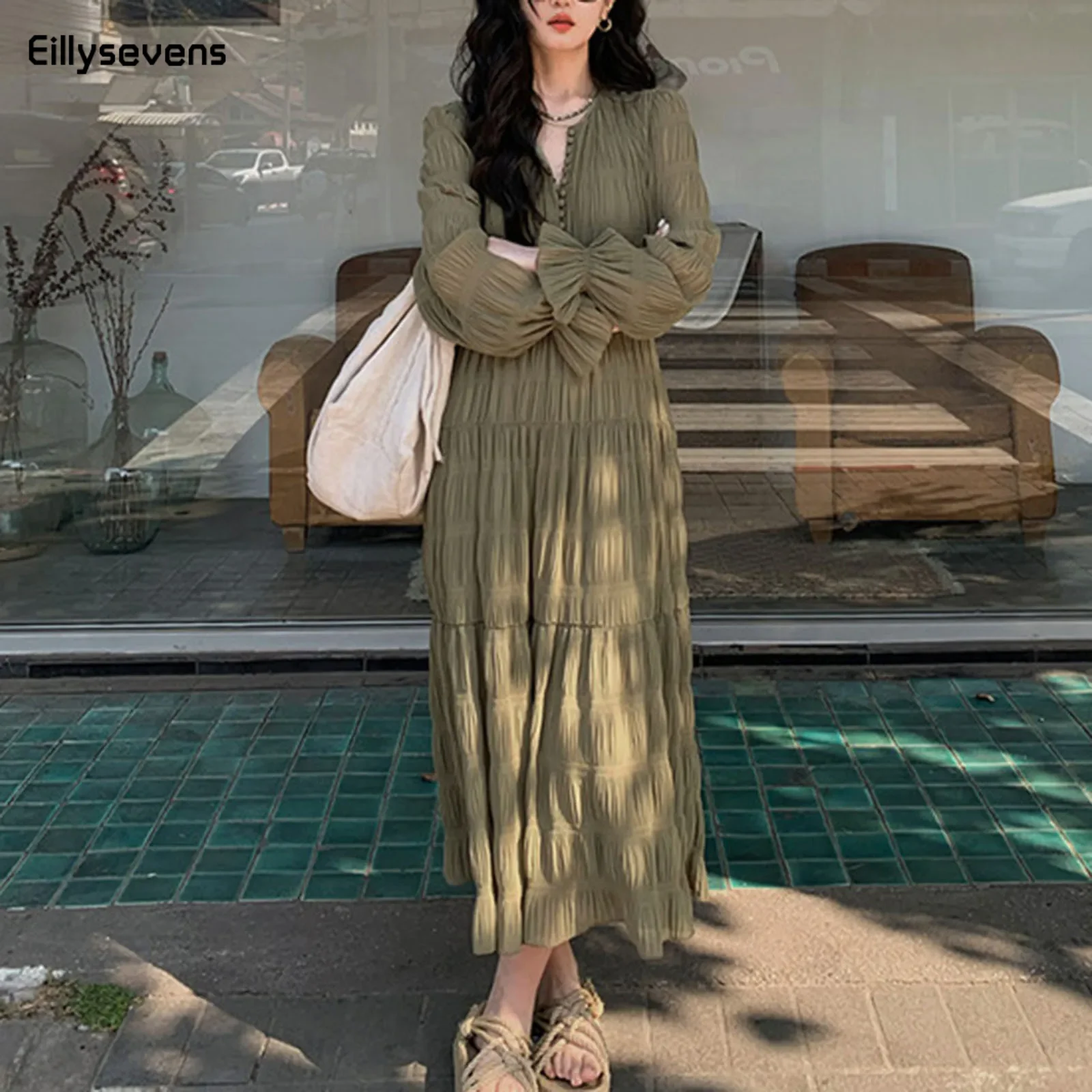 2024 Spring Summer Long Dress Women'S V-Neck Long Sleeve Waist Solid Resort Style Shirt Style Midi Dress Elegant Pleated Design
2024 Spring Summer Long Dress Women'S V-Neck Long Sleeve Waist Solid Resort Style Shirt Style Midi Dress Elegant Pleated Design