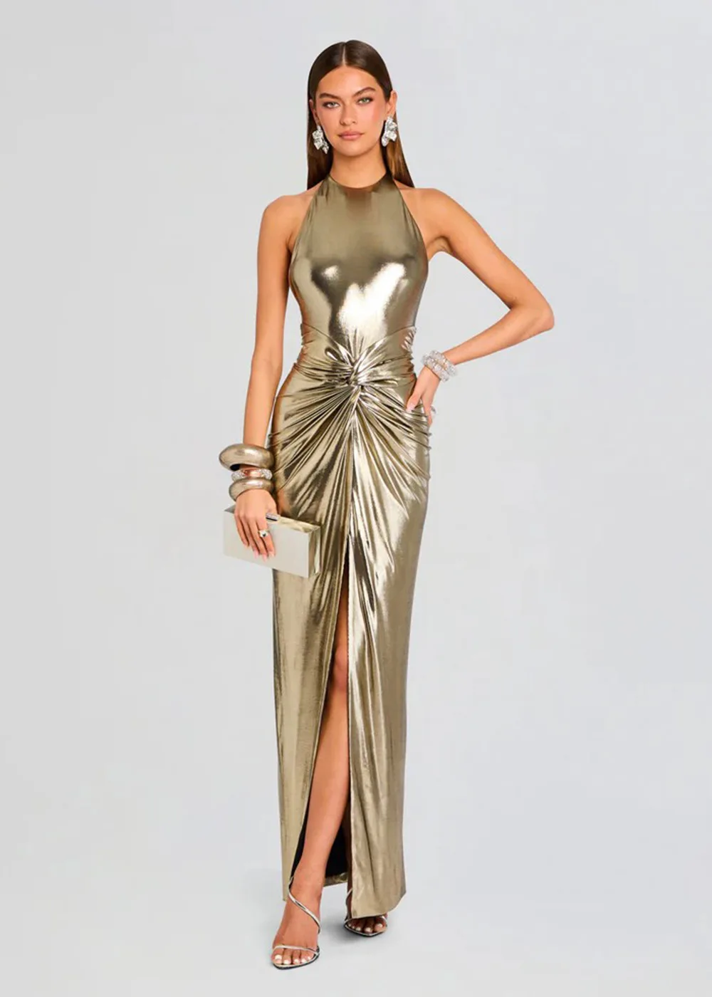 Women Luxury Patent Leather Party Dress Halter Backless Drapped Split Ankle Length Celebrity Evening Club Party One Piece Gowns
Women Luxury Patent Leather Party Dress Halter Backless Drapped Split Ankle Length Celebrity Evening Club Party One Piece Gowns