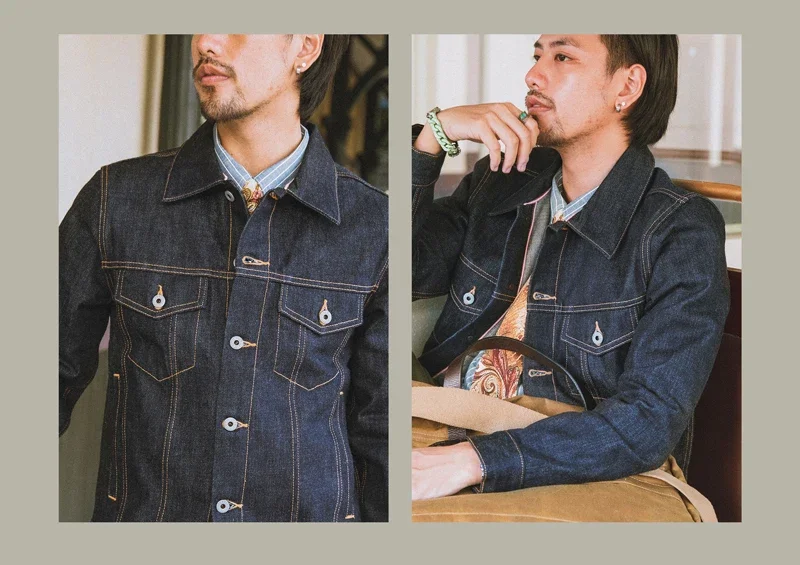 Red Tornado 16oz Selvedge Denim Trucker Jacket Men's Daily Jean Coat LS01-001 27 S04317bef43a64bb69dde430b9d8f30ff2