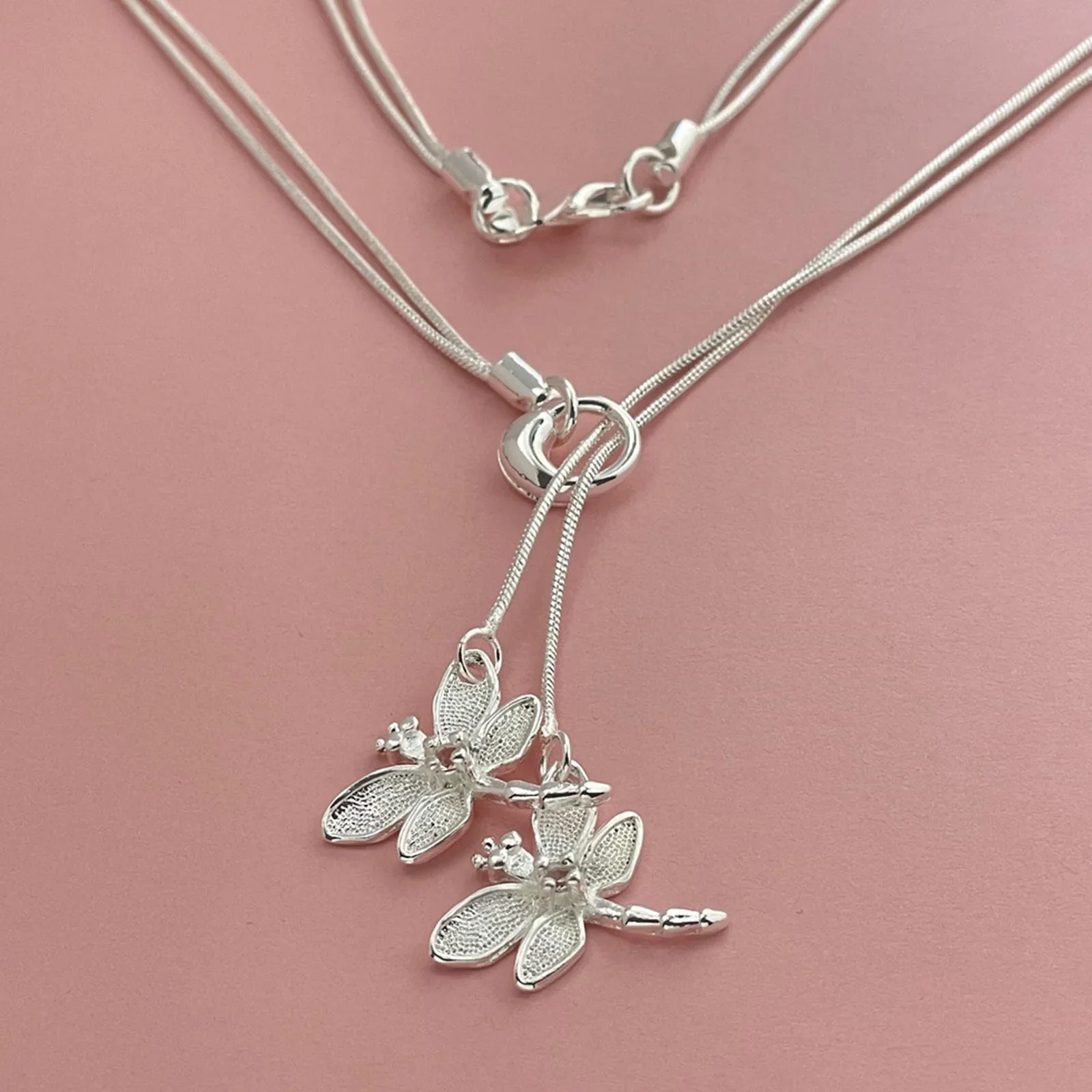 925 Sterling Silver Two Dragonfly Pendant Necklace For Women Snake Chain Necklace Wedding Engagement Jewelry
925 Sterling Silver Two Dragonfly Pendant Necklace For Women Snake Chain Necklace Wedding Engagement Jewelry
