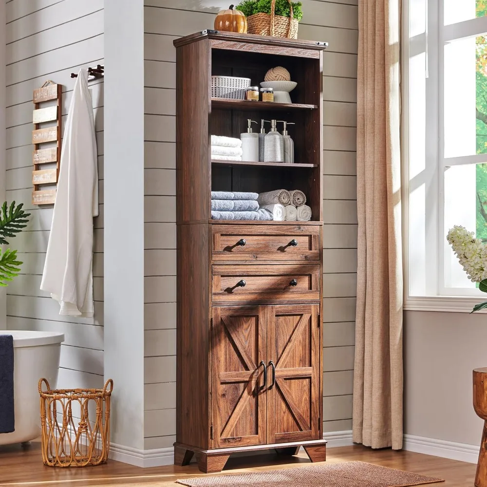 72" Tall Bathroom Storage Cabinet, Farmhouse Storage Cabinet with Adjustable Shelves, Barn Door & 2 Drawers, Cabinet for Bathroo
72" Tall Bathroom Storage Cabinet, Farmhouse Storage Cabinet with Adjustable Shelves, Barn Door & 2 Drawers, Cabinet for Bathroo