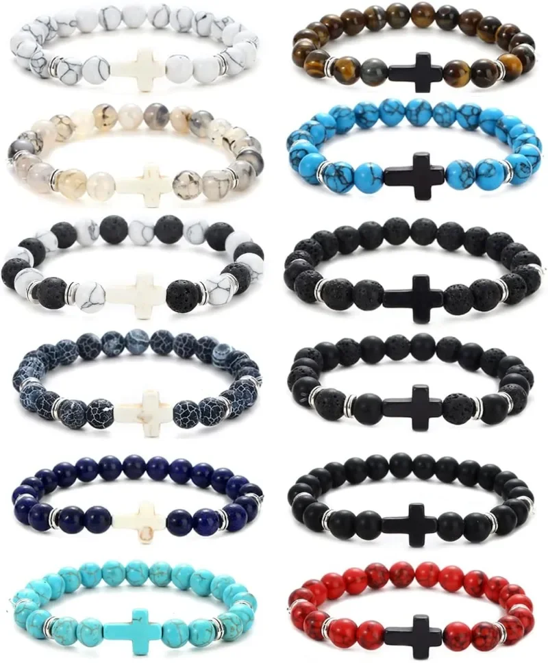 12Pcs Fashion Religion Cross Men Women 8mm Natural Stone Lava Tiger Eye Stretch Anxiety Bracelets Unisex
12Pcs Fashion Religion Cross Men Women 8mm Natural Stone Lava Tiger Eye Stretch Anxiety Bracelets Unisex