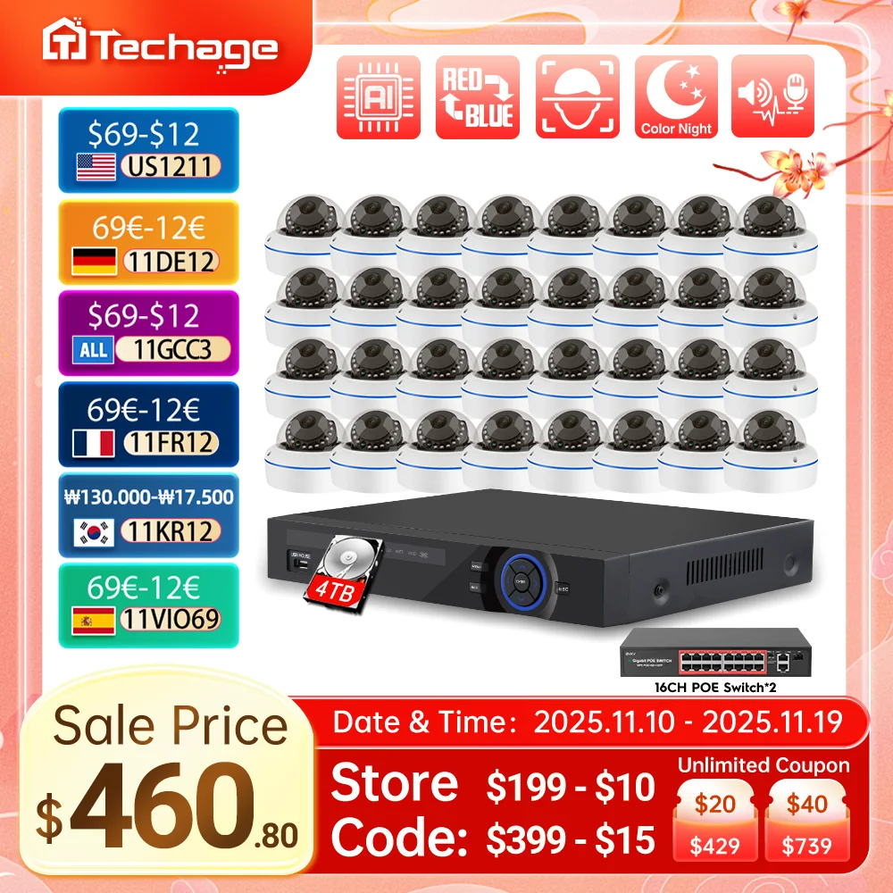 Techage 32CH 4MP 5MP POE Security Camera System Vandalproof IP Camera Audio Record Face Detection H.265 CCTV Video Surveillance
Techage 32CH 4MP 5MP POE Security Camera System Vandalproof IP Camera Audio Record Face Detection H.265 CCTV Video Surveillance