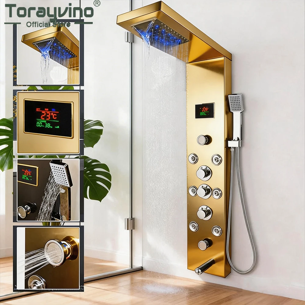 Torayvino Shower Panel System Rainfall Waterfall w/ Handheld Spray Body Massage Jets Digital Temperature Display Shower Column
Torayvino Shower Panel System Rainfall Waterfall w/ Handheld Spray Body Massage Jets Digital Temperature Display Shower Column