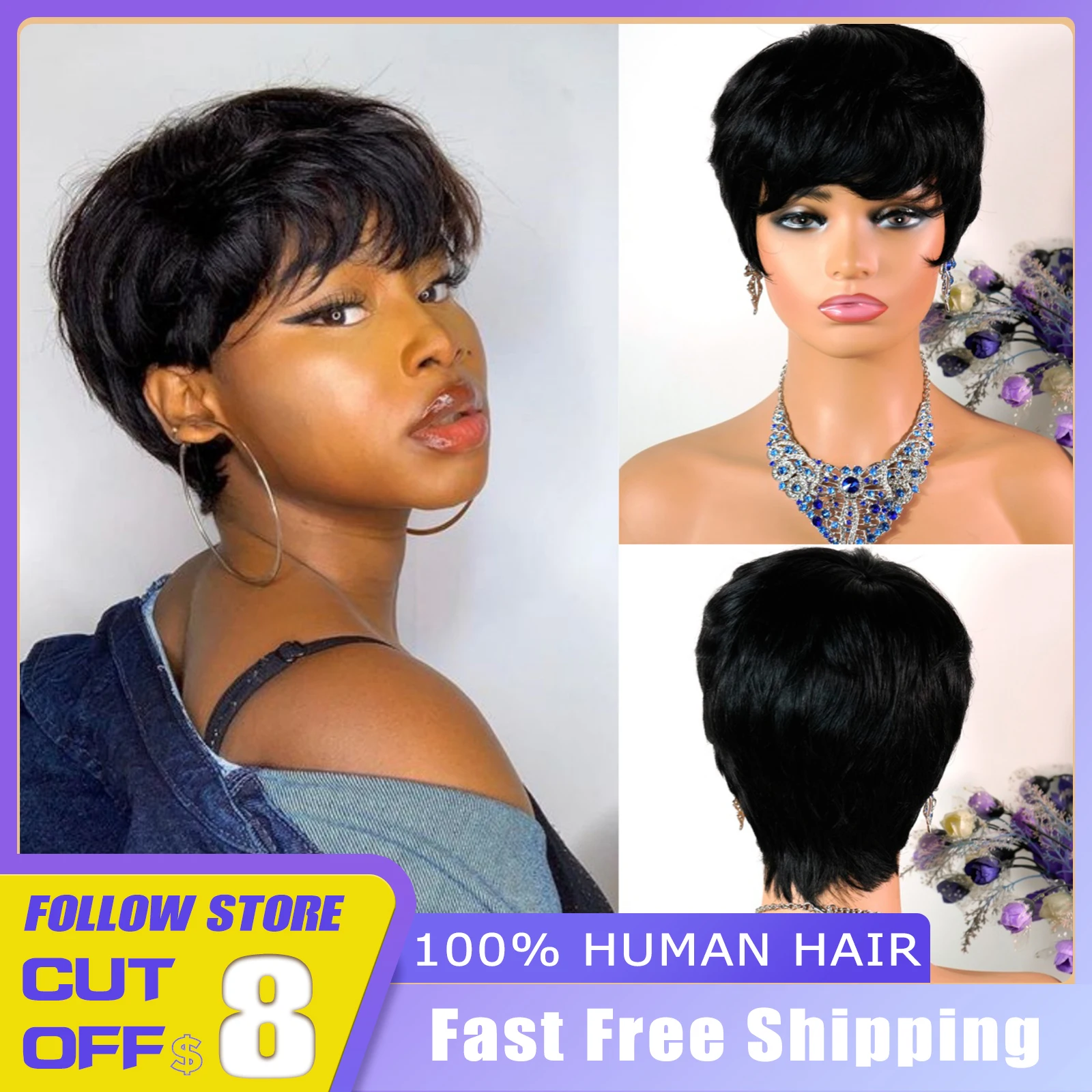 Black Bob Human Hair for Black Women African Short Pixie Cut Wig With Bangs Straight Daily Human Natural Hair Cheap Wig
Black Bob Human Hair for Black Women African Short Pixie Cut Wig With Bangs Straight Daily Human Natural Hair Cheap Wig
