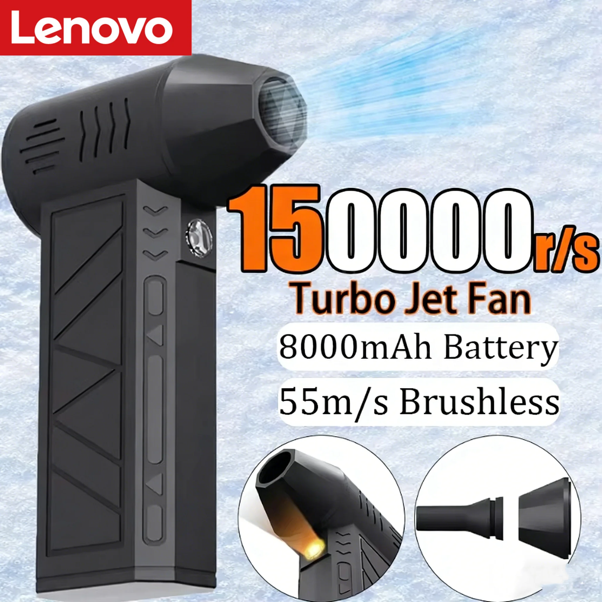 Lenovo 150000RPM Electric Air Blower 8000mAh Turbo Jet Fan Industrial Dust blower Brushless Motor Violent Blower Wind Speed 55m
Lenovo 150000RPM Electric Air Blower 8000mAh Turbo Jet Fan Industrial Dust blower Brushless Motor Violent Blower Wind Speed 55m