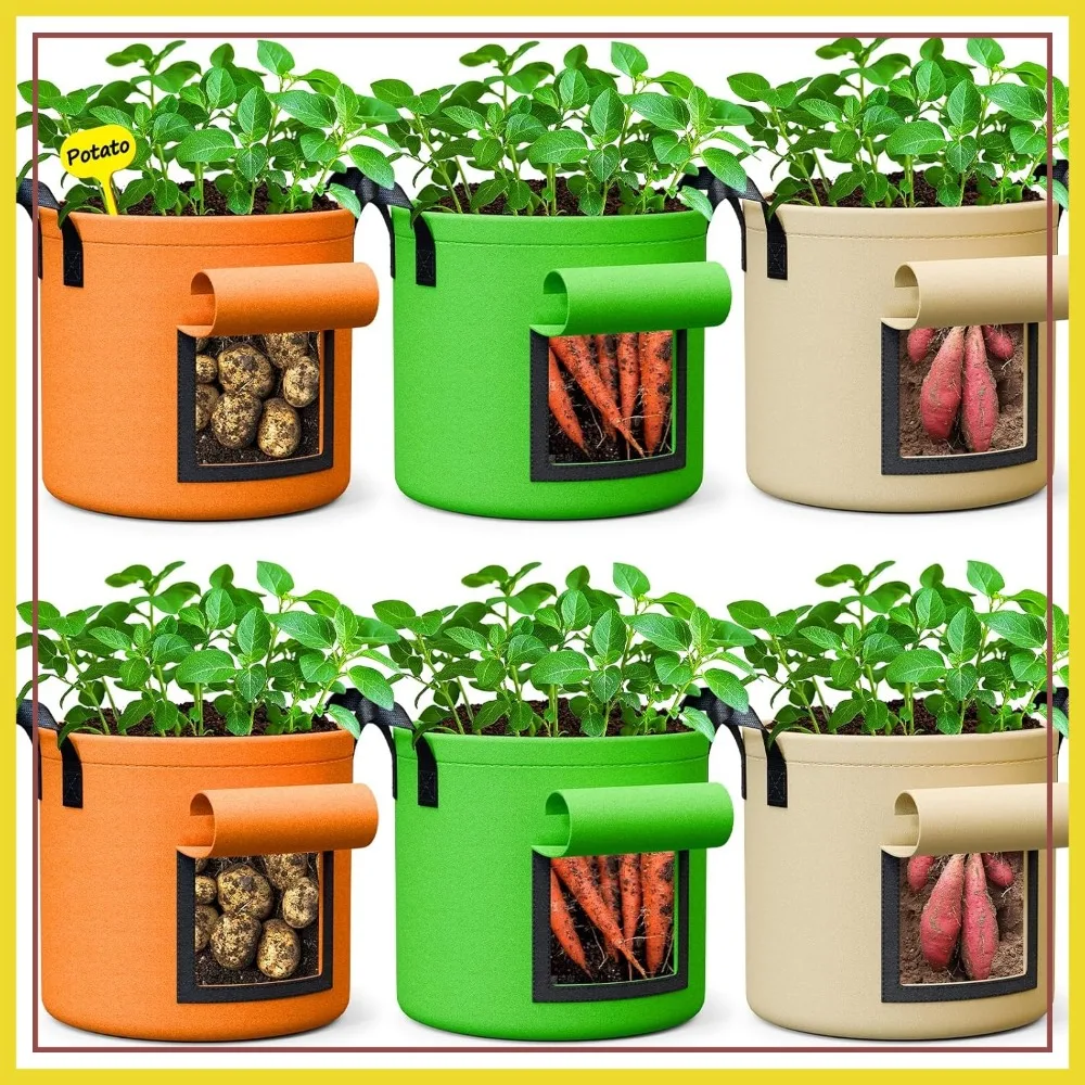 10 Gallon Potato Grow Bags - 6 Pack, Heavy Duty Nonwoven Fabric Pots with Handles and Flap, for Growing Vegetables
10 Gallon Potato Grow Bags - 6 Pack, Heavy Duty Nonwoven Fabric Pots with Handles and Flap, for Growing Vegetables