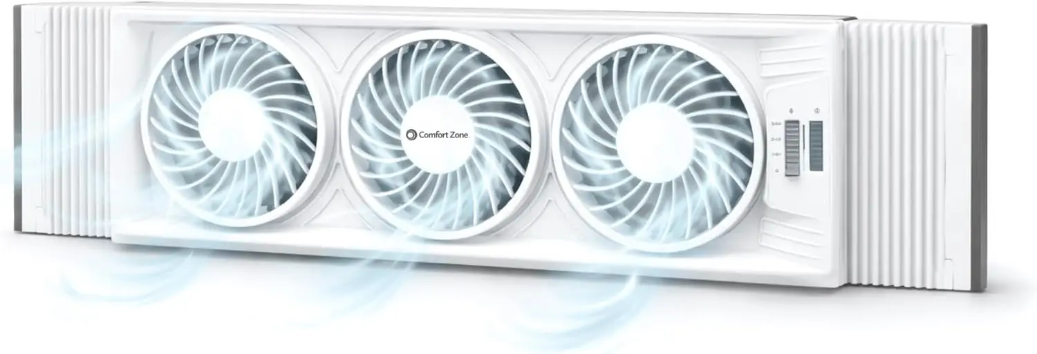 Triple Window Fan with Adjustable Thermostat, 3-Speed High-Velocity Cooling for Double Hung Windows, White
Triple Window Fan with Adjustable Thermostat, 3-Speed High-Velocity Cooling for Double Hung Windows, White