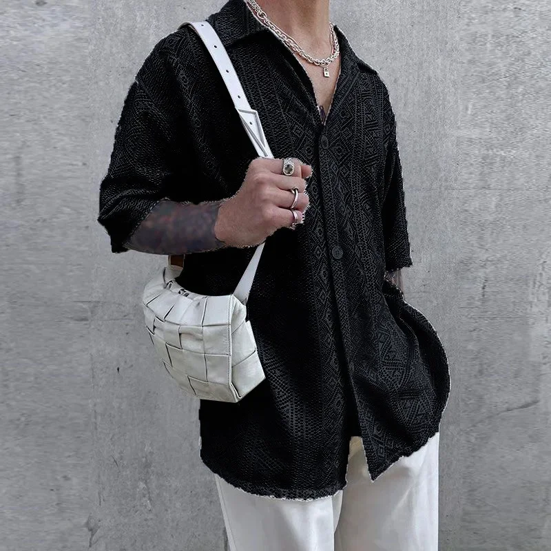 spring and summer new solid color shirts fashionable and sexy men's mid-sleeve casual mesh see-through lace trendy shirts
spring and summer new solid color shirts fashionable and sexy men's mid-sleeve casual mesh see-through lace trendy shirts
