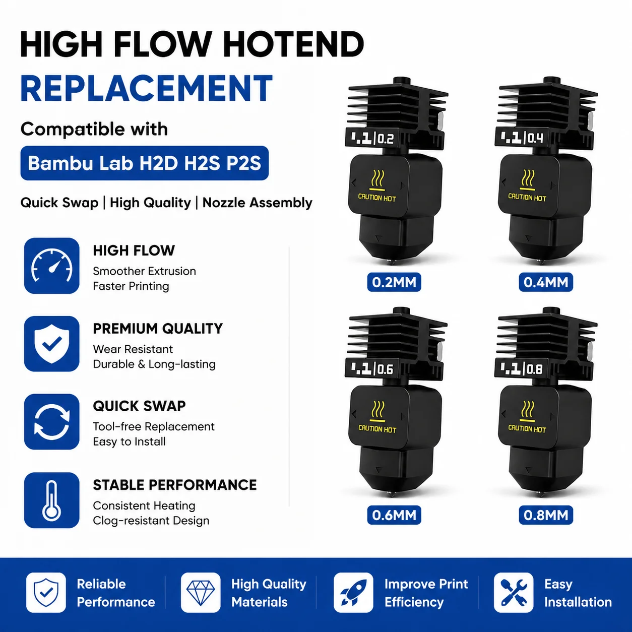 P2S Hotend For Bambu Lab H2D/H2S Assembly Hotend Kit 0.2 0.4 0.6 0.8MM Replaceable Nozzle For 3D printer Bamboo Lab H2D H2S
P2S Hotend For Bambu Lab H2D/H2S Assembly Hotend Kit 0.2 0.4 0.6 0.8MM Replaceable Nozzle For 3D printer Bamboo Lab H2D H2S