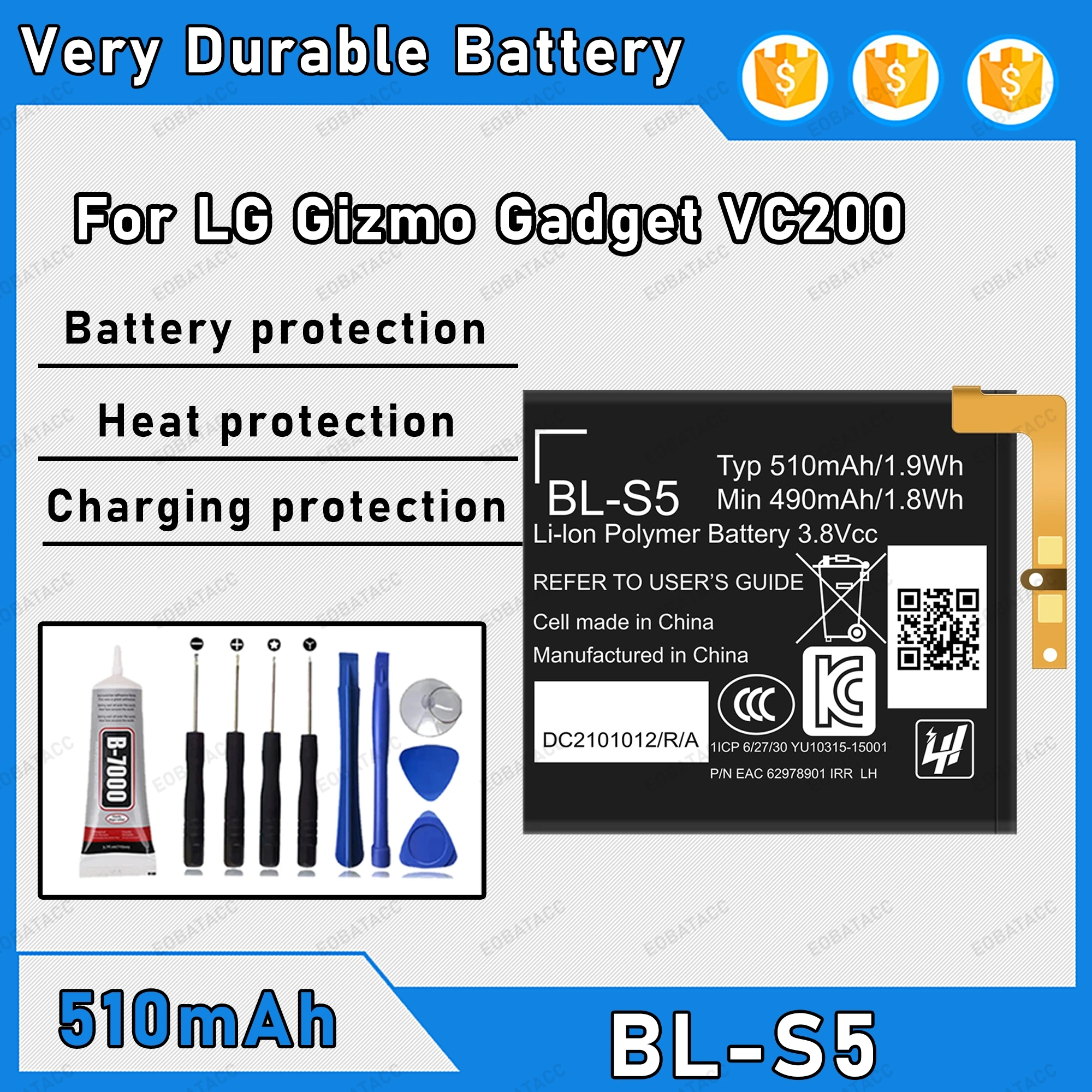 510mAh 100% New BL-S5 Battery For LG Cizmo Gadget VC200 Replacement Bateria+Free Tools
510mAh 100% New BL-S5 Battery For LG Cizmo Gadget VC200 Replacement Bateria+Free Tools