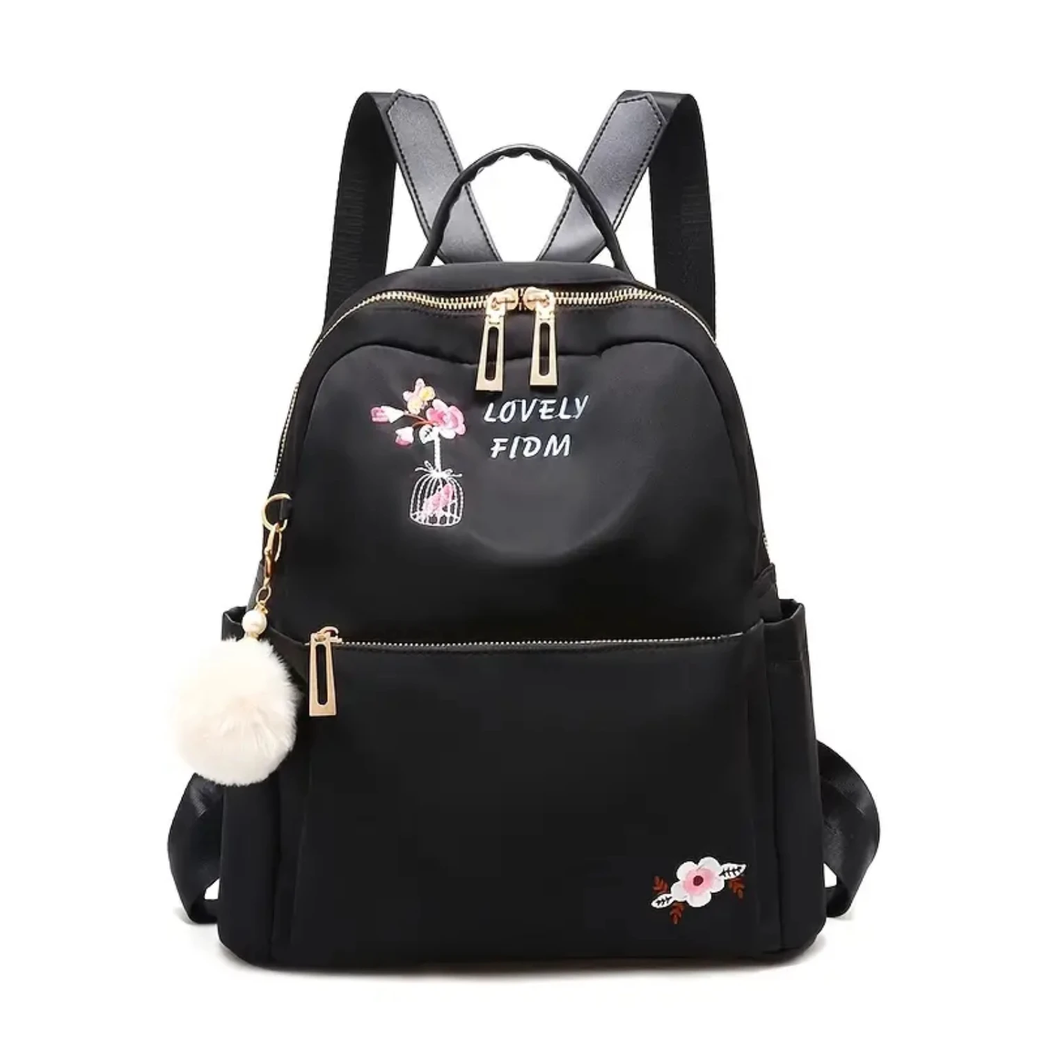 Nylon Backpack with Plush Ball featuring Stylish Flower Embroidery, Trendy Fashion Casual Satchel Shoulder Bag perfect for Women
Nylon Backpack with Plush Ball featuring Stylish Flower Embroidery, Trendy Fashion Casual Satchel Shoulder Bag perfect for Women