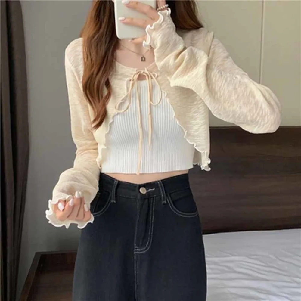 Soft Thin Sun Protected Cardigan Lace-up Design Knit Lace-up Knitwear Short Length Breathable Shawl Sun Protection
Soft Thin Sun Protected Cardigan Lace-up Design Knit Lace-up Knitwear Short Length Breathable Shawl Sun Protection