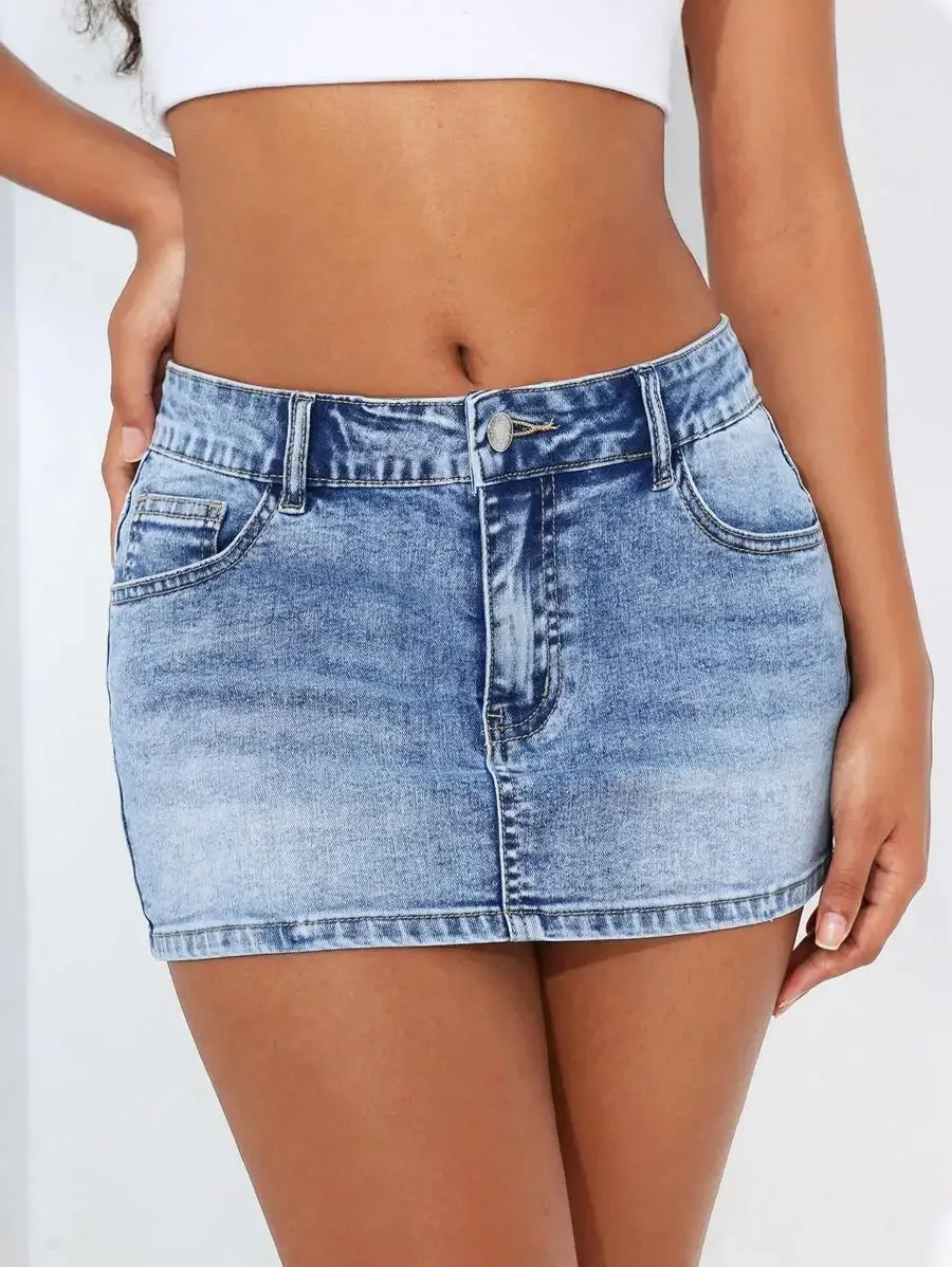 High-Waisted Fitted Denim Mini Skirt with Distressed Wash
High-Waisted Fitted Denim Mini Skirt with Distressed Wash