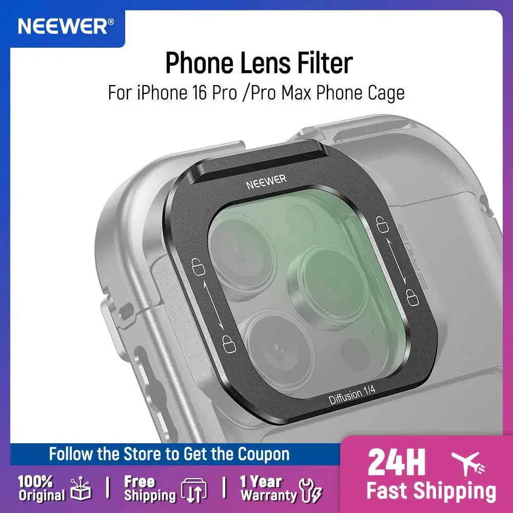 NEEWER Phone Lens Filter 1/4 Black Diffusion ND8/ND16/ND32/ND64 for iPhone 16 Pro (PA073) 16 Pro Max (PA074) Phone Cage
NEEWER Phone Lens Filter 1/4 Black Diffusion ND8/ND16/ND32/ND64 for iPhone 16 Pro (PA073) 16 Pro Max (PA074) Phone Cage