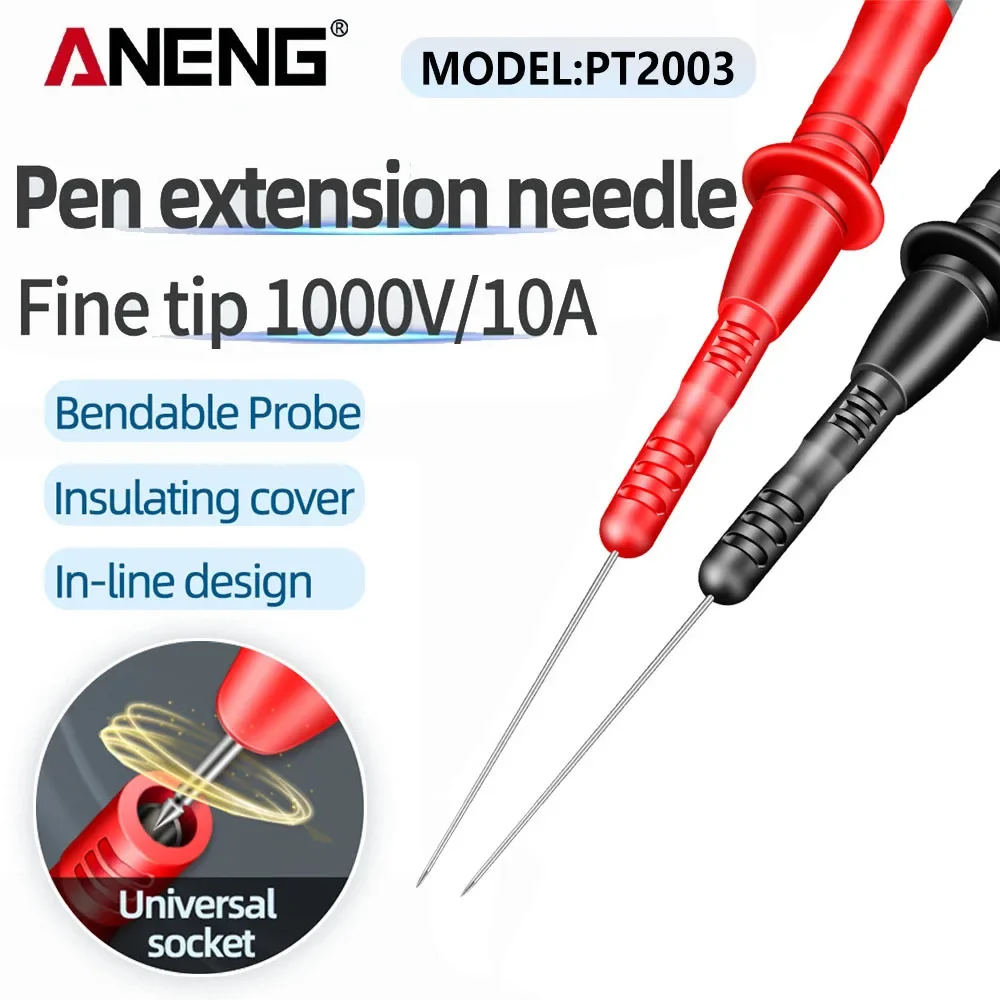 PT2003 Test Pen Extension Needlle 1 Pair Probe Tip Universal Fine tip Bendable Probe Detachable Accessories Tester Too 1000V/10A
PT2003 Test Pen Extension Needlle 1 Pair Probe Tip Universal Fine tip Bendable Probe Detachable Accessories Tester Too 1000V/10A