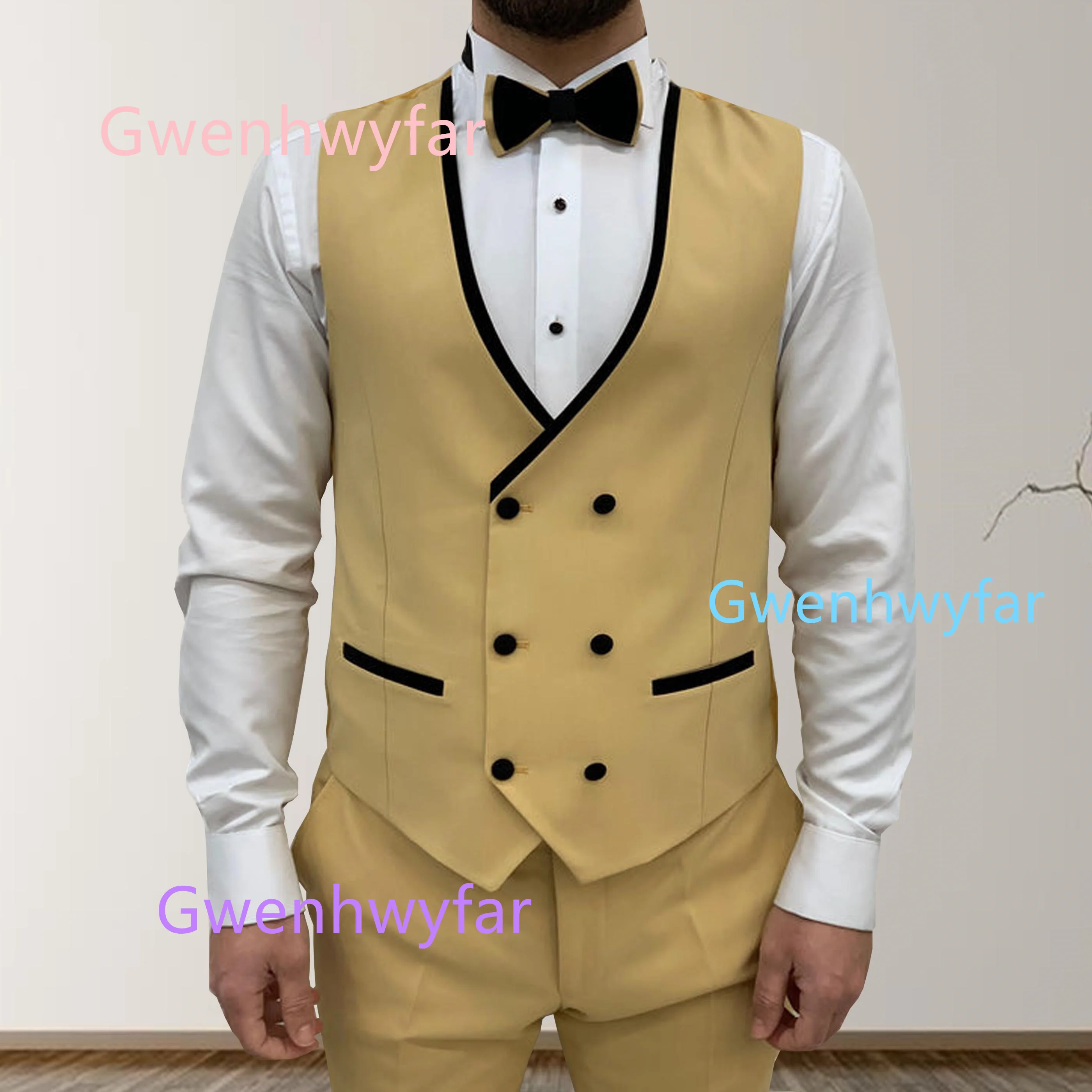 G&N 2026 New Mist Gold Double Breasted Vest Neckline paired with Black Satin Strip Elegant Men's Formal Vest Pants set
G&N 2026 New Mist Gold Double Breasted Vest Neckline paired with Black Satin Strip Elegant Men's Formal Vest Pants set