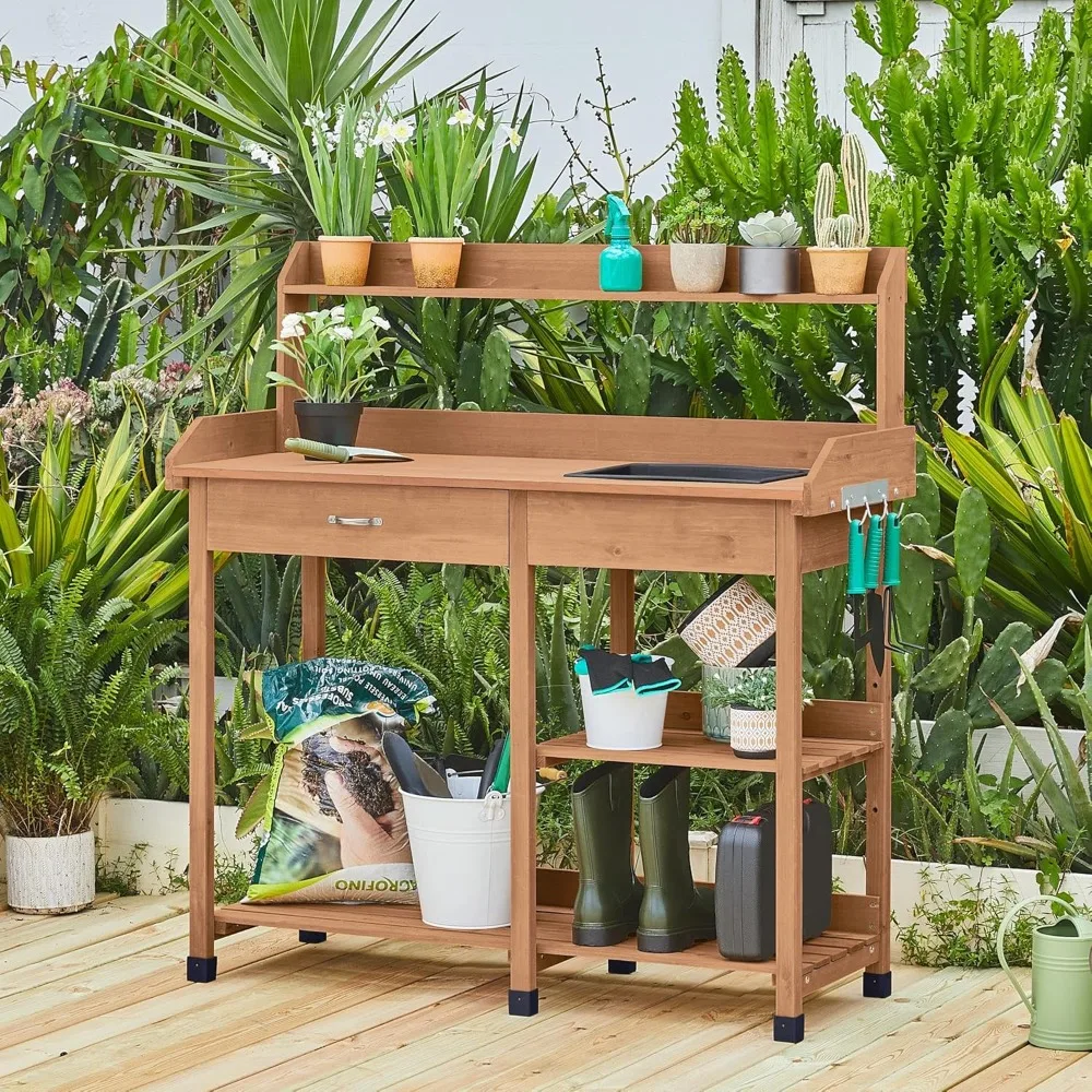Potting Bench Outdoor Garden Work Bench Station Planting Solid Wood Construction for Horticulture w/Sink Drawer Rack Shelves 
Potting Bench Outdoor Garden Work Bench Station Planting Solid Wood Construction for Horticulture w/Sink Drawer Rack Shelves