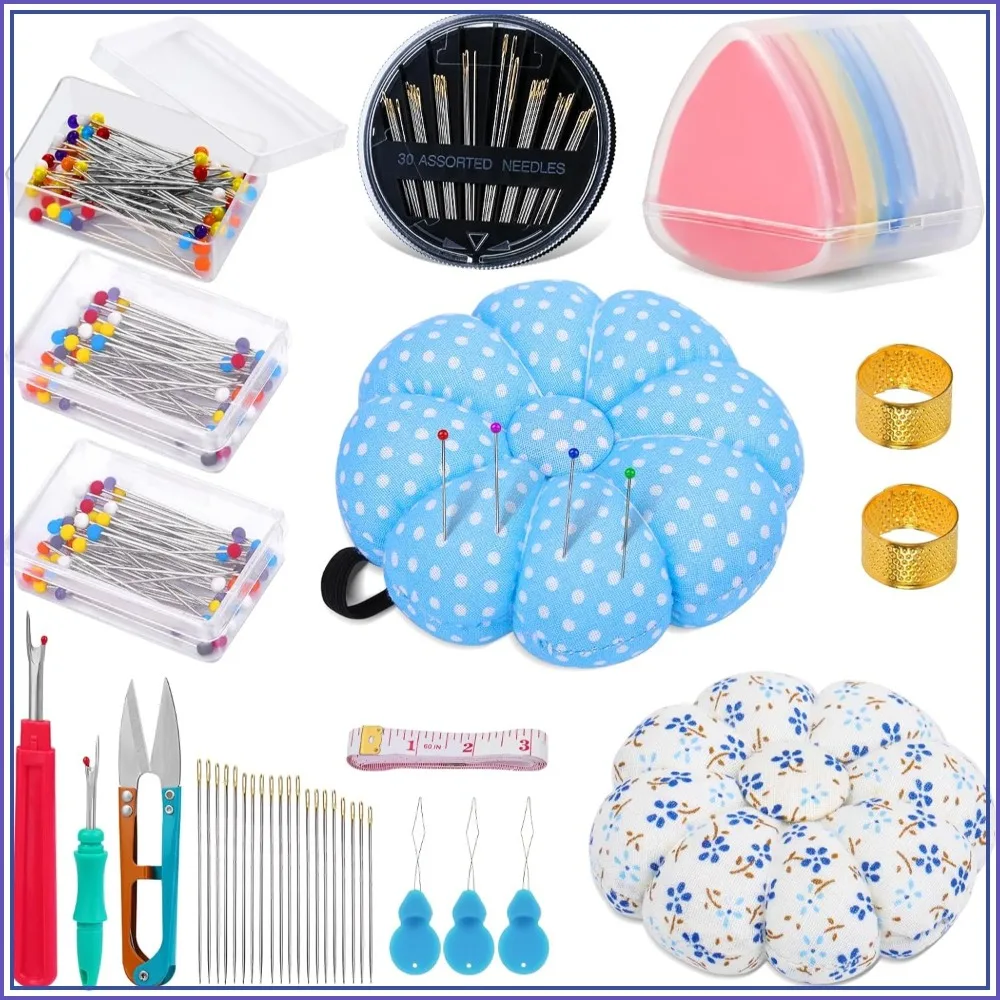 Sewing Pin Cushion Kit: Wrist Cushion, 150 Pins, 50 Needles, Seam Ripper, Scissors, Tape Measure
Sewing Pin Cushion Kit: Wrist Cushion, 150 Pins, 50 Needles, Seam Ripper, Scissors, Tape Measure