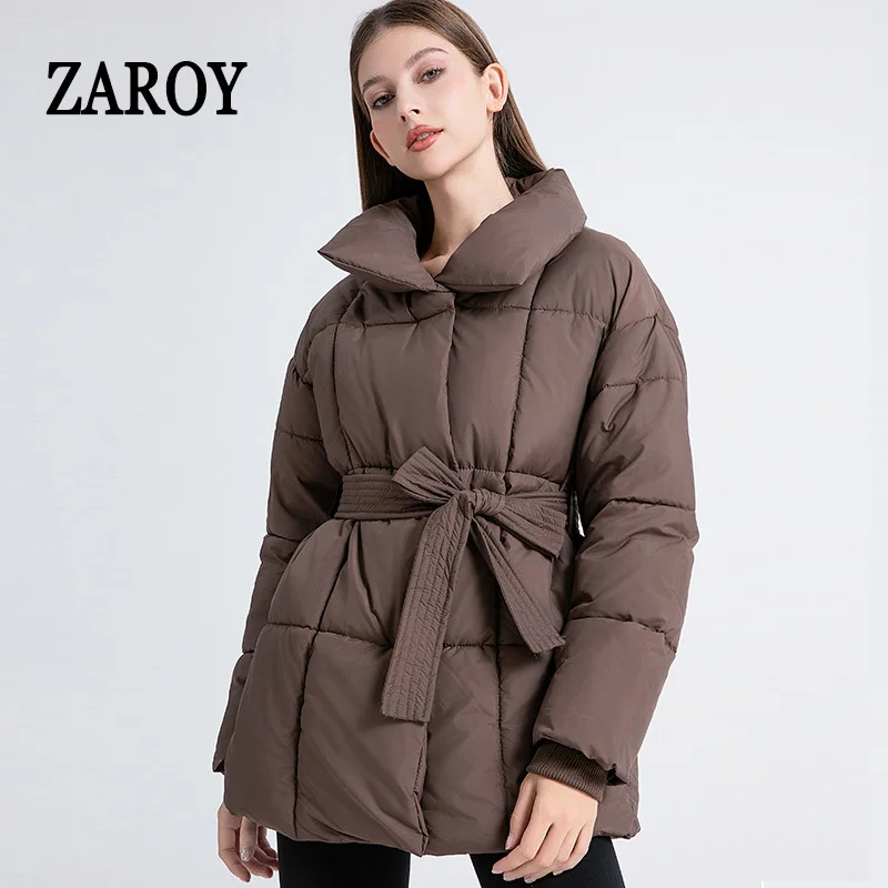 ZAROY Solid Color Down Jacket Women Winter Lapel Thick Warm Parkas With Belt Cotton Padded Snow Wear Coat Outwear пальто 
ZAROY Solid Color Down Jacket Women Winter Lapel Thick Warm Parkas With Belt Cotton Padded Snow Wear Coat Outwear пальто