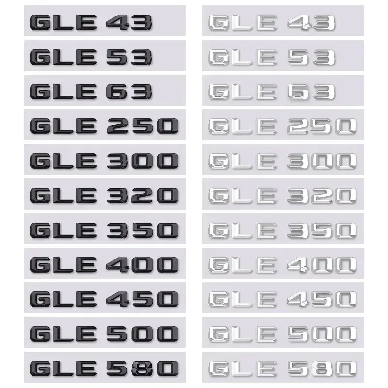 3D GLE43 53 63 GLE250 300 320 350 400 GLE450 500 580 letter car sticker for mercedes benz GLE class refit rear boot trunk label
3D GLE43 53 63 GLE250 300 320 350 400 GLE450 500 580 letter car sticker for mercedes benz GLE class refit rear boot trunk label