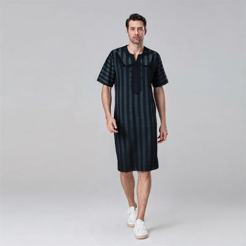 Men Kaftan Arabic Thobe Loose Striped Print 3 4 Sleeves Nightshirt Nightgown Sleepwear Middle Eastern Clothing
Men Kaftan Arabic Thobe Loose Striped Print 3 4 Sleeves Nightshirt Nightgown Sleepwear Middle Eastern Clothing