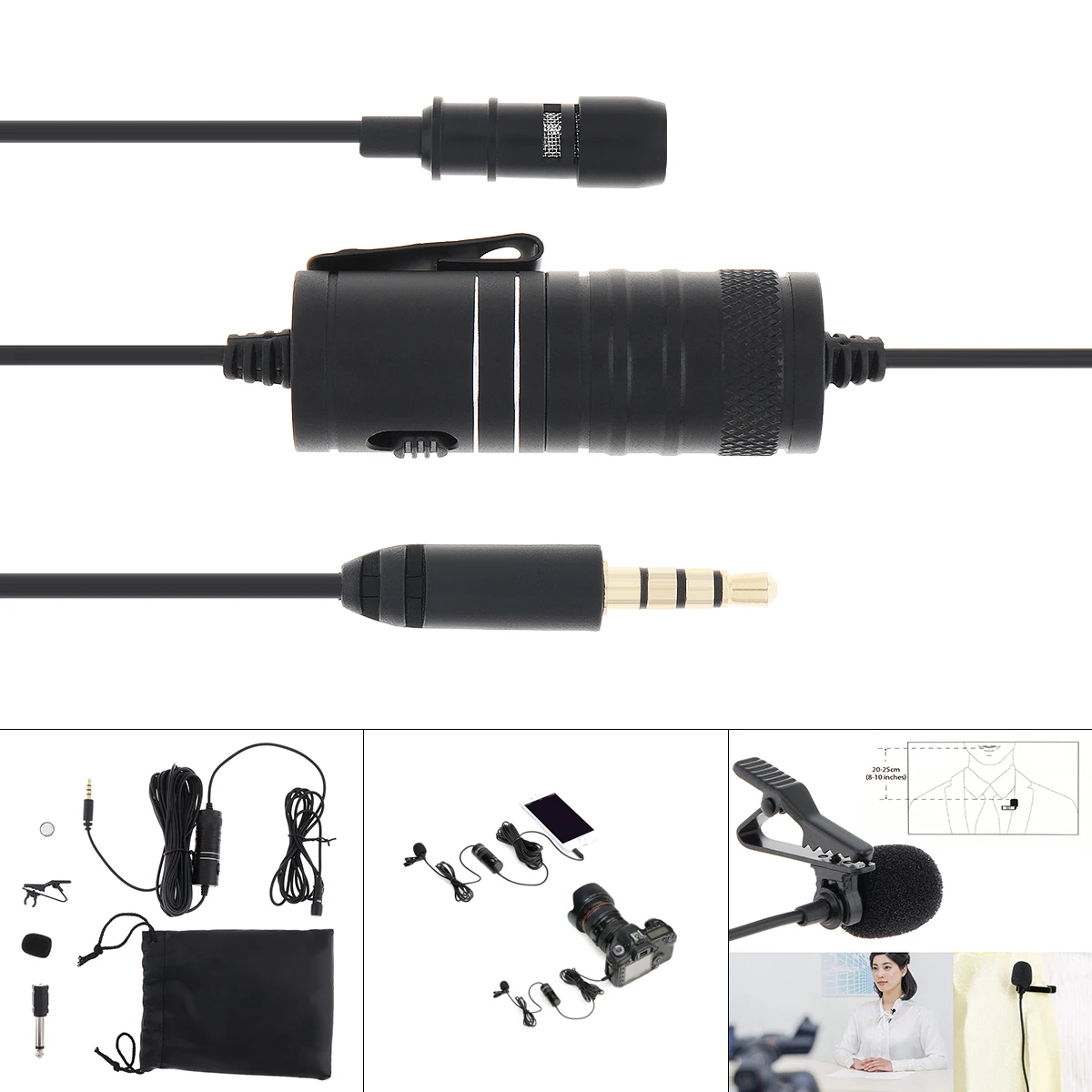 Universal 3.5mm Lavalier Microphone Clip-on Lapel Microphone for Smartphones Cameras Camcorders Audio Recorders
Universal 3.5mm Lavalier Microphone Clip-on Lapel Microphone for Smartphones Cameras Camcorders Audio Recorders