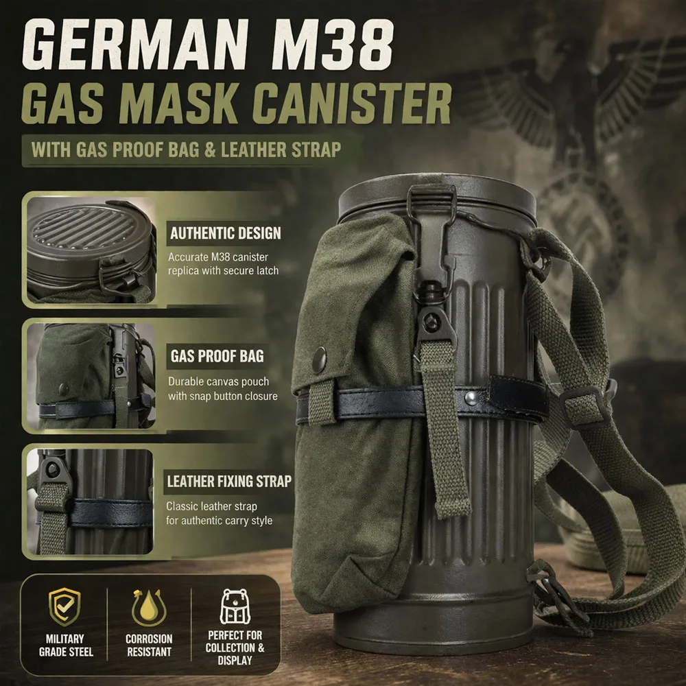 WW2German Military Style Gas Mask Canister Set,Vintage WWII Design with Filter Bag Leather Tie Harness Straps
WW2German Military Style Gas Mask Canister Set,Vintage WWII Design with Filter Bag Leather Tie Harness Straps