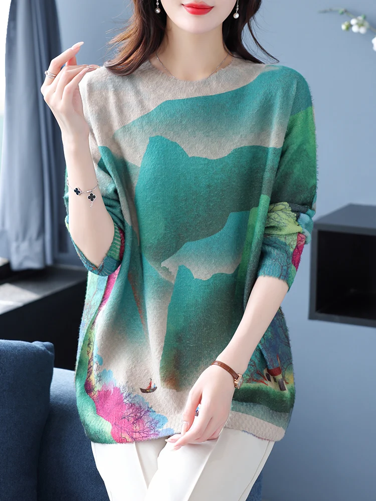Print Sweaters Autumn Winter Soft O Neck Knitwears Pullover Pull Femme Casual Jumper Long Sleeve Loose Mink Velvet Sweater
Print Sweaters Autumn Winter Soft O Neck Knitwears Pullover Pull Femme Casual Jumper Long Sleeve Loose Mink Velvet Sweater